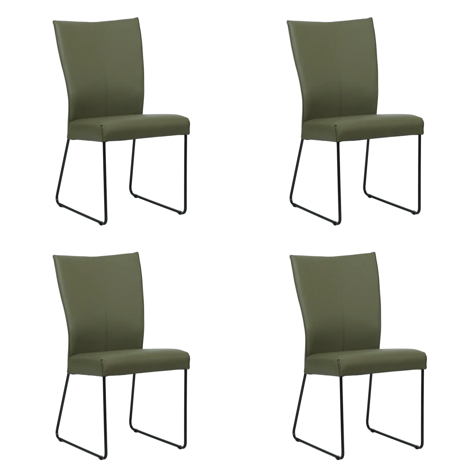afbeelding van Set van 4 Leren eetkamerstoelen Mate - Toledo Olive (olijf/goen) - U-poot staal rond zwart