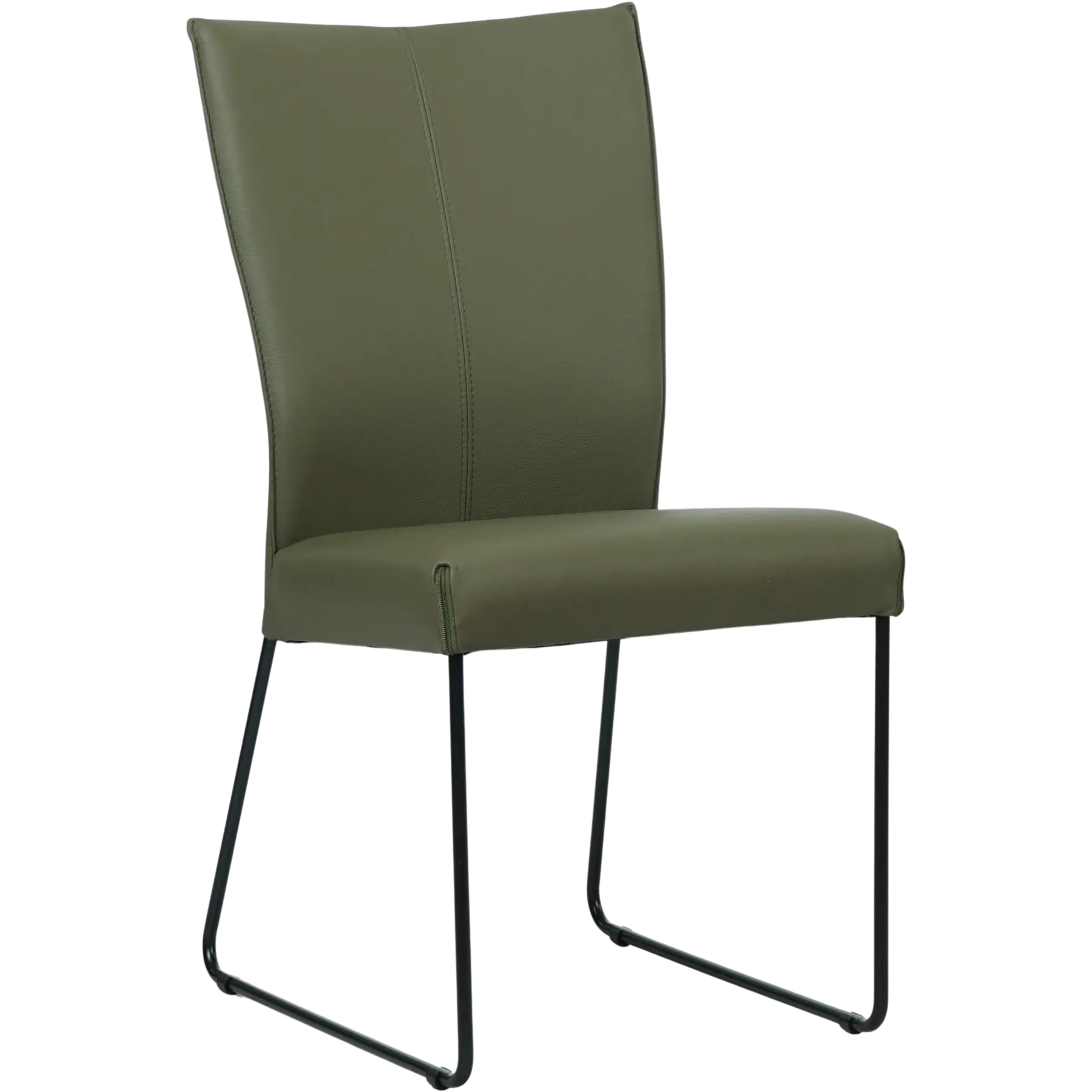 afbeelding van Set van 4 Leren eetkamerstoelen Mate - Toledo Olive (olijf/goen) - U-poot staal rond zwart