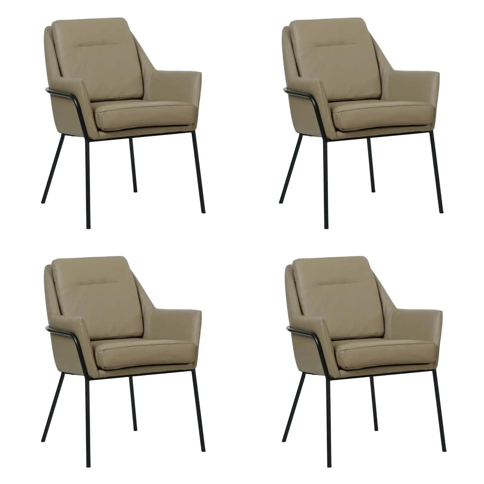 afbeelding van Set van 4 Leren eetkamerstoelen Mix - Hermes Mocca (taupe/bruin) - Poten staal rond zwart