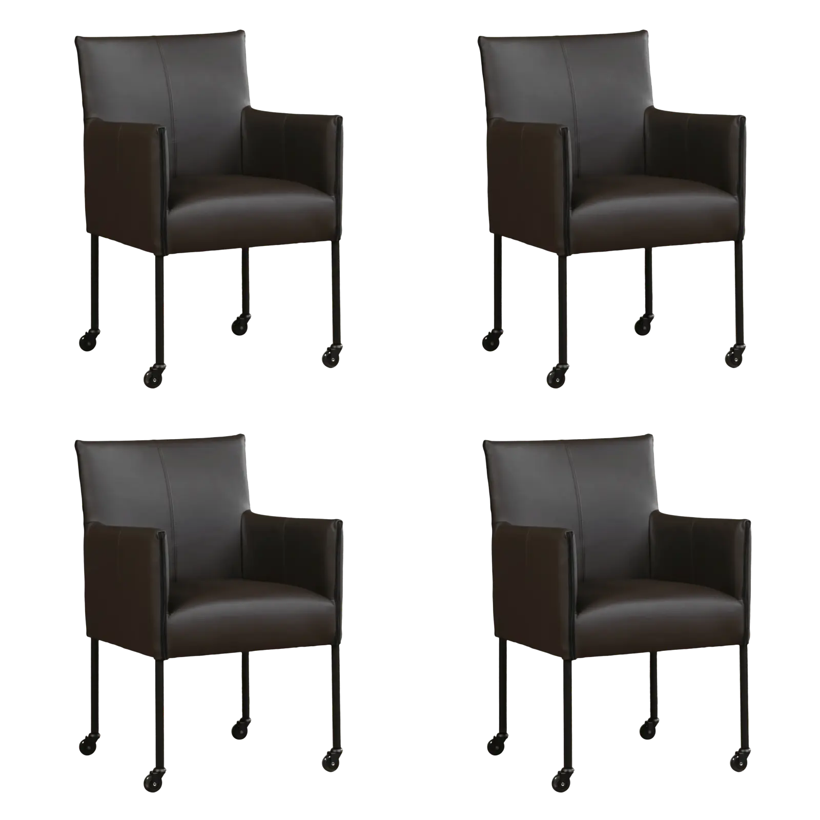 afbeelding van Set van 4 Leren eetkamerstoelen More - Hermes Caffe (donkerbruin) - Poten staal rond zwart