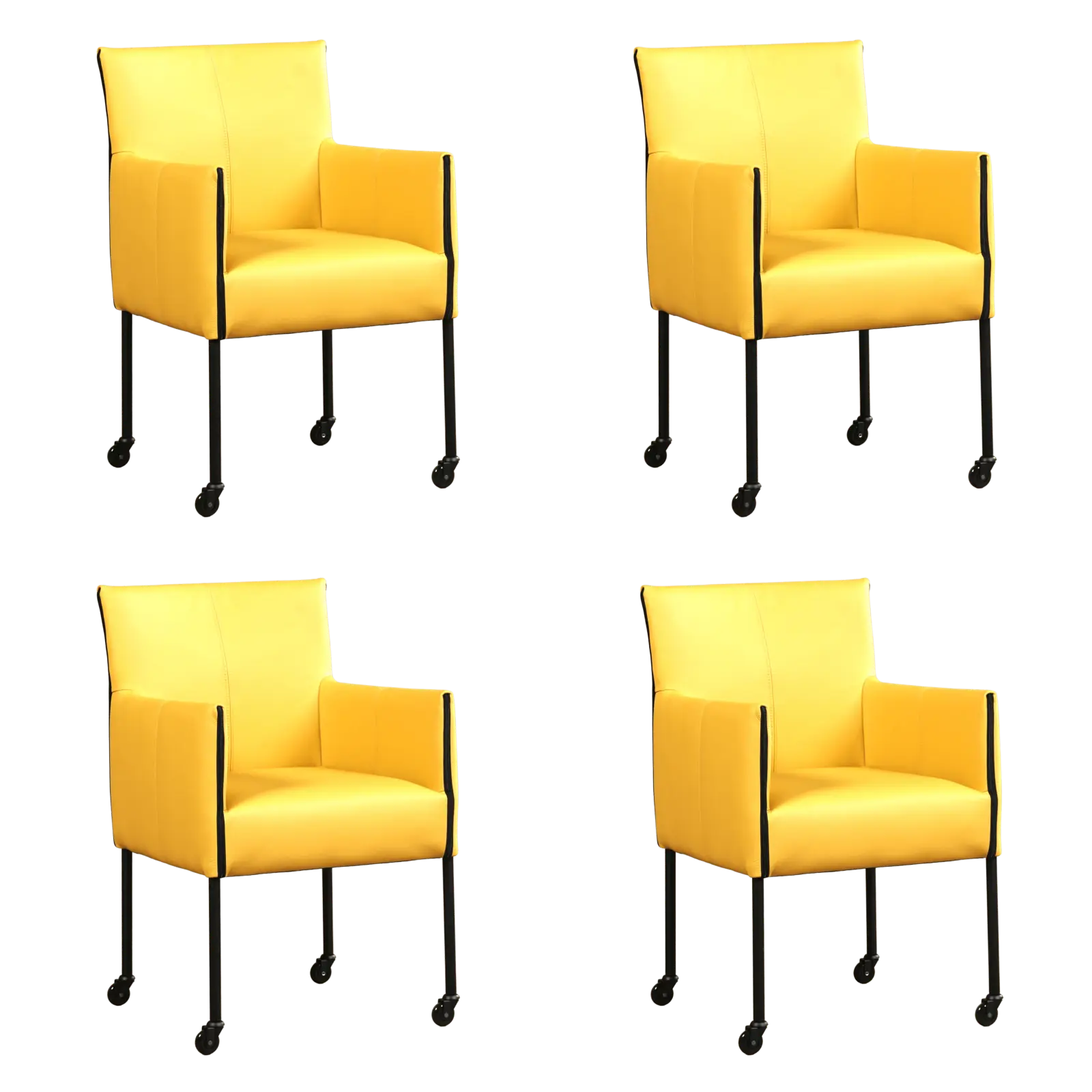 afbeelding van Set van 4 Leren eetkamerstoelen More - Toledo Giallo (geel) - Poten staal rond zwart