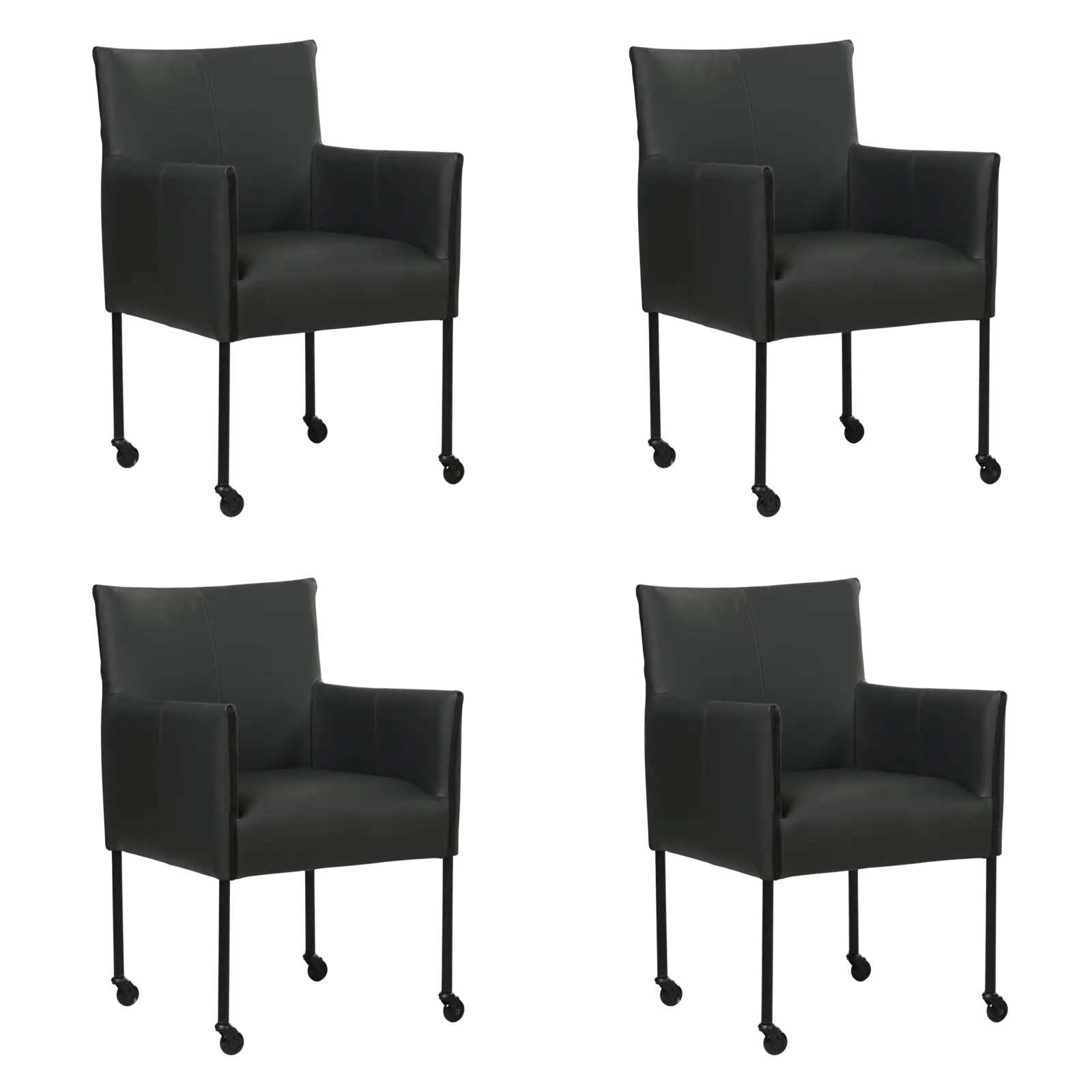 afbeelding van Set van 4 Leren eetkamerstoelen More - Toledo Pacific (donkerblauw) - Poten staal rond zwart