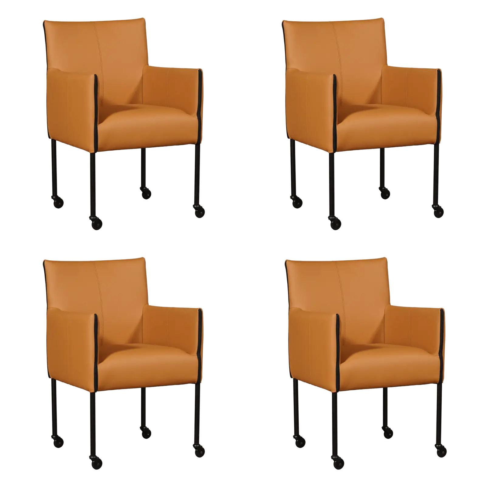 afbeelding van Set van 4 Leren eetkamerstoelen More - Toledo Sabbia (lichtcognac) - Poten staal rond zwart