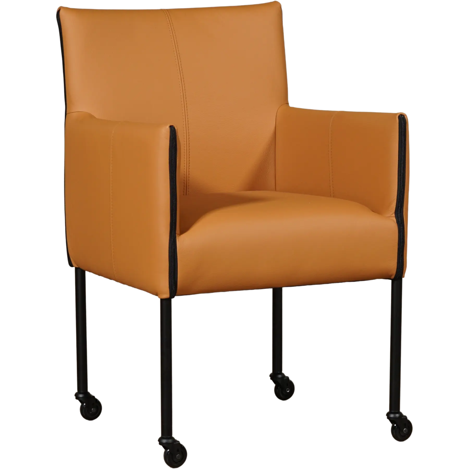 afbeelding van Set van 4 Leren eetkamerstoelen More - Toledo Sabbia (lichtcognac) - Poten staal rond zwart