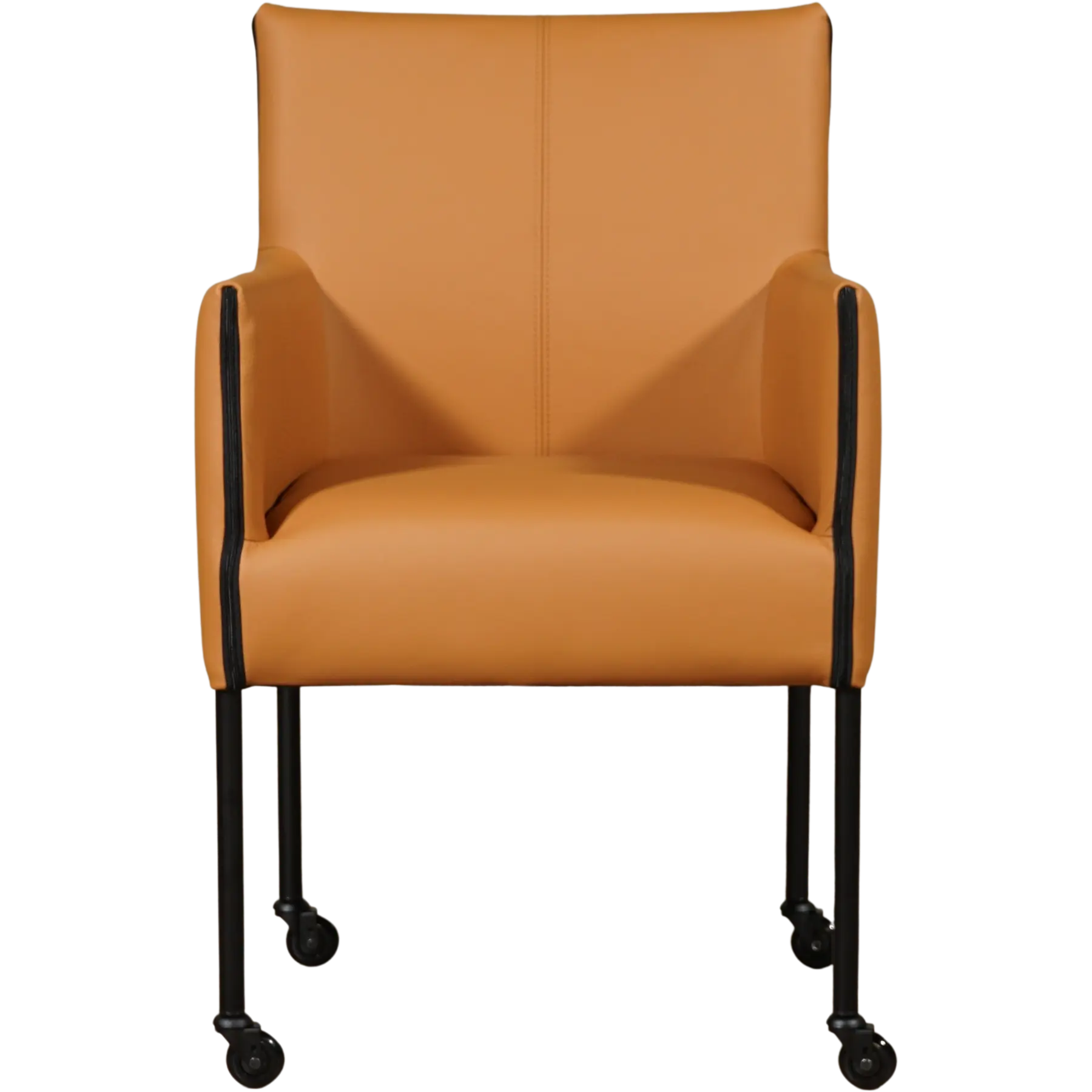 afbeelding van Set van 4 Leren eetkamerstoelen More - Toledo Sabbia (lichtcognac) - Poten staal rond zwart