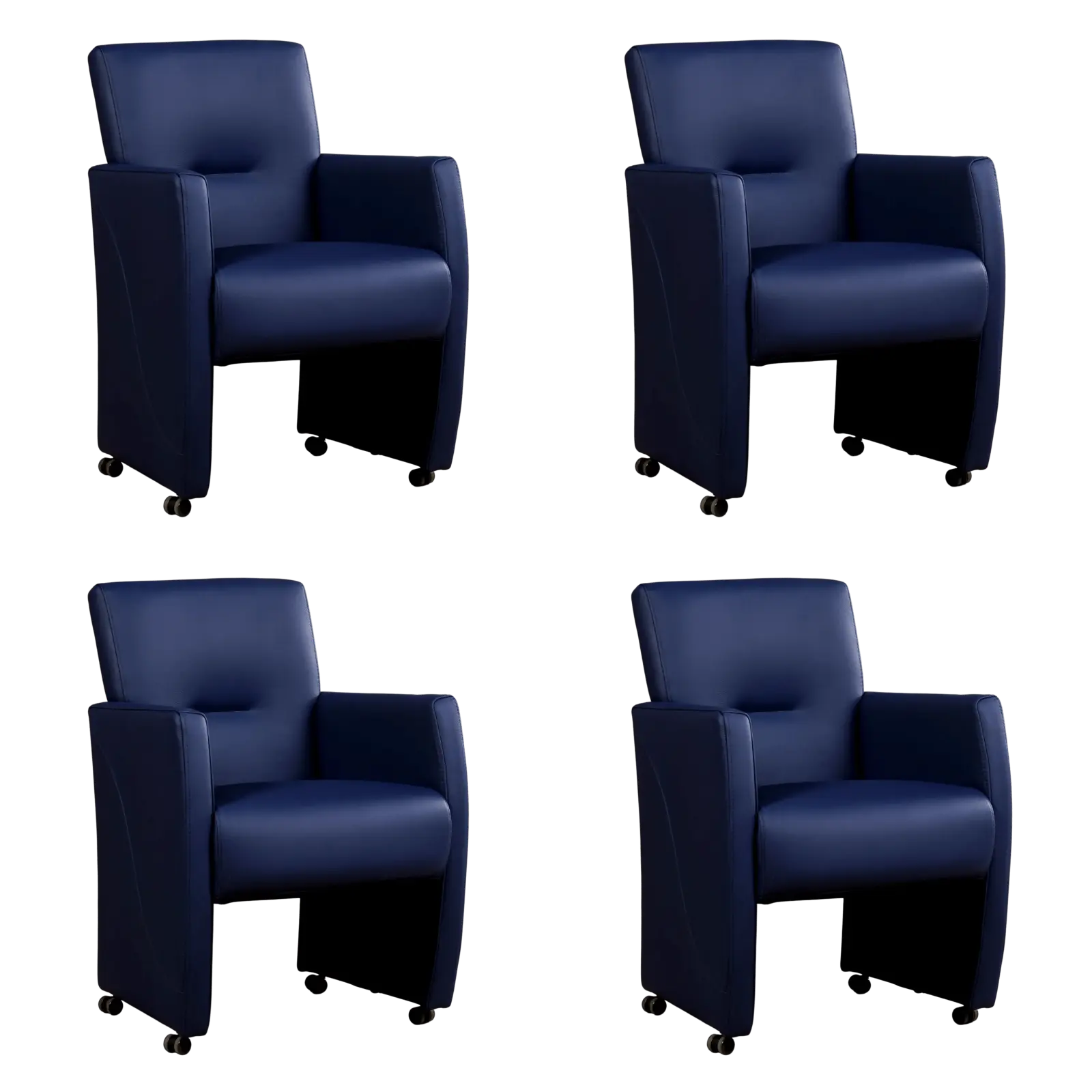 afbeelding van Set van 4 Leren eetkamerstoelen Pleasure - Hermes Kobalt (blauw) - Met handgreep zwart