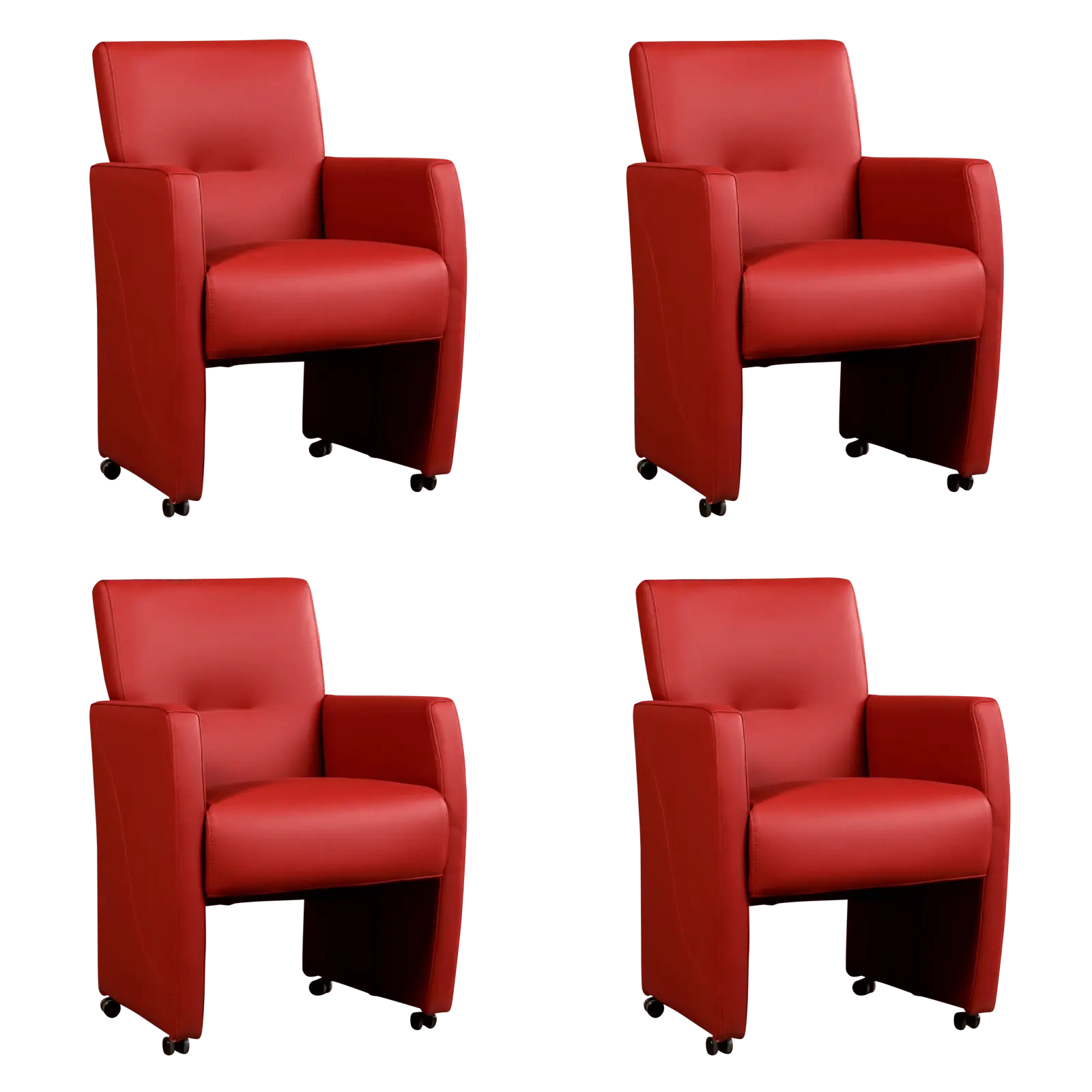 afbeelding van Set van 4 Leren eetkamerstoelen Pleasure - Hermes Red (rood) - Met handgreep RVS