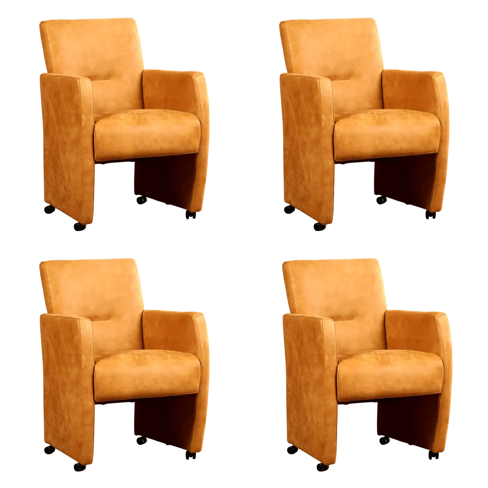 afbeelding van Set van 4 Leren eetkamerstoelen Pleasure - Kenia Cognac (cognac) - Met handgreep zwart