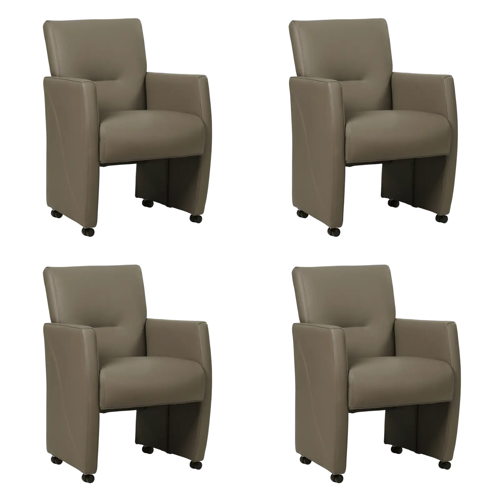 afbeelding van Set van 4 Leren eetkamerstoelen Pleasure - Toledo Smog (grijs) - Met handgreep RVS
