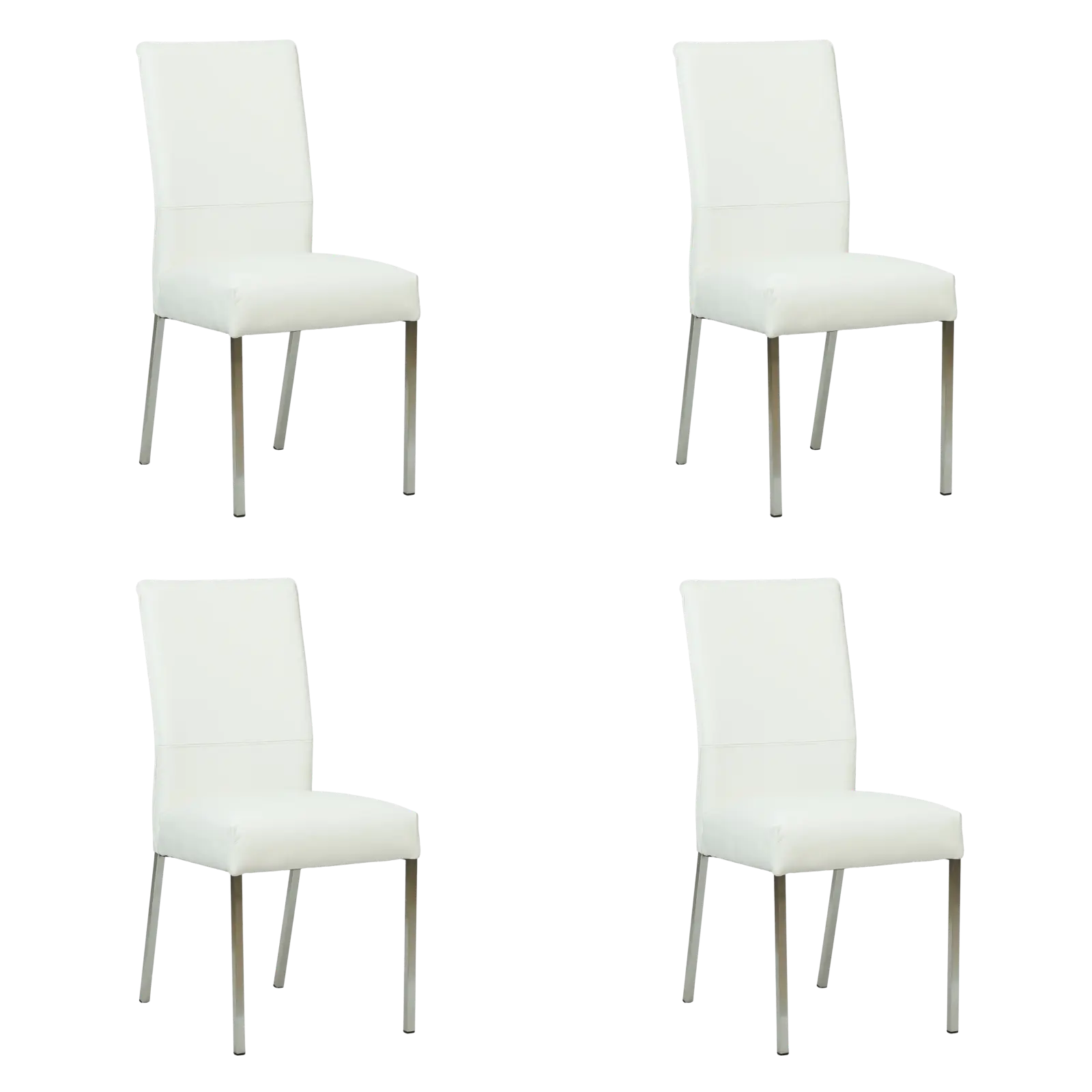 afbeelding van Set van 4 Leren eetkamerstoelen Real - Hermes Bianco (gebroken wit) - Poten staal vierkant RVS