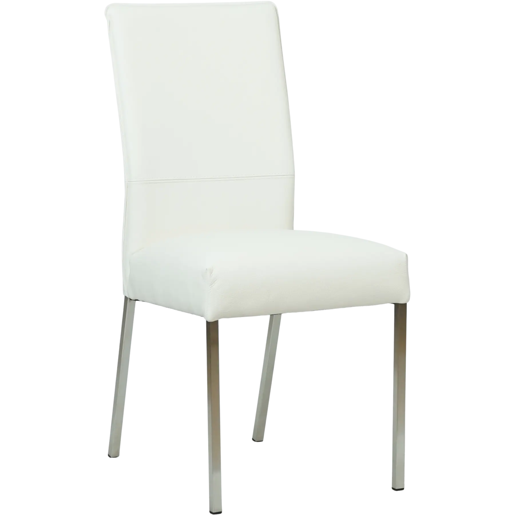 afbeelding van Set van 4 Leren eetkamerstoelen Real - Hermes Bianco (gebroken wit) - Poten staal vierkant RVS