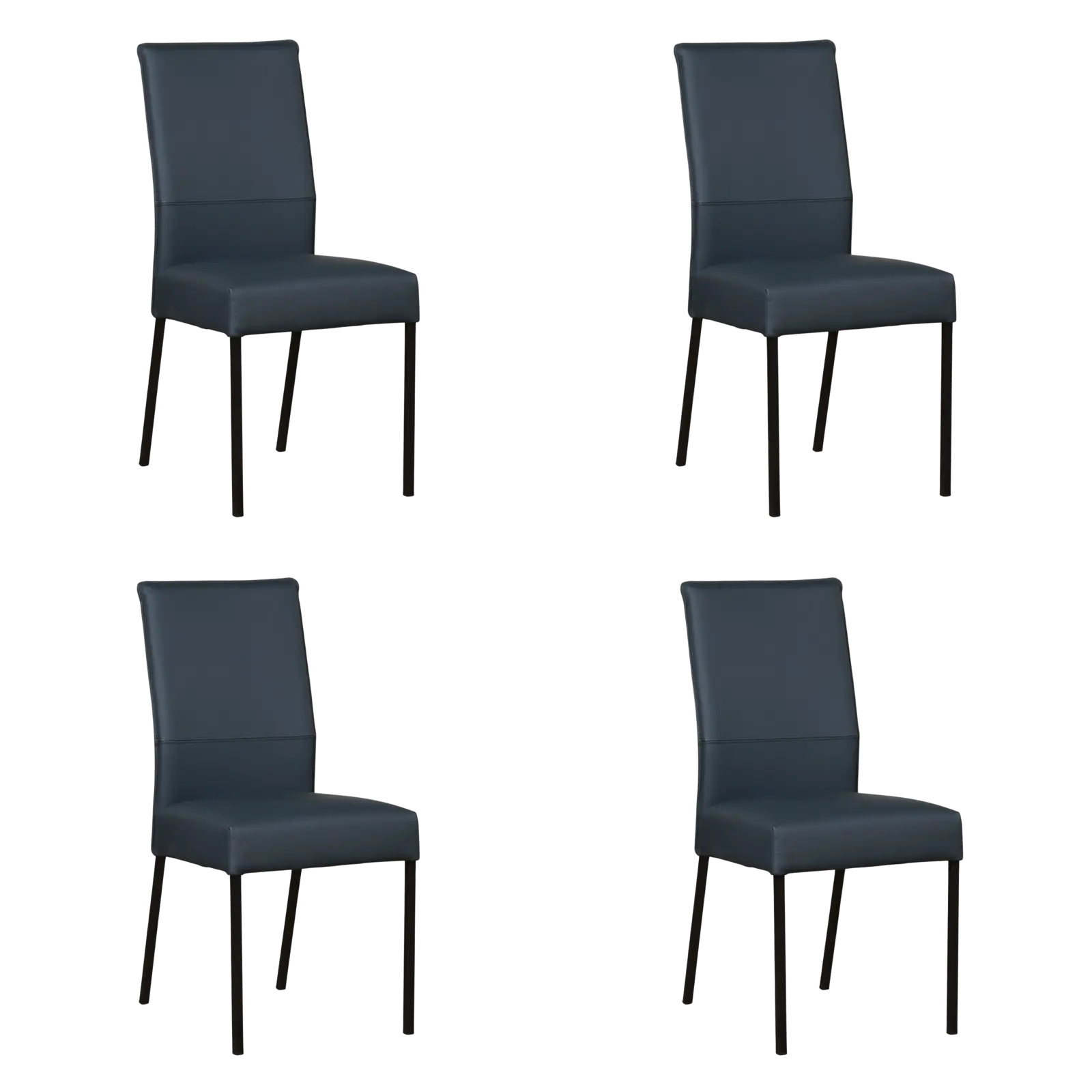 afbeelding van Set van 4 Leren eetkamerstoelen Real - Toledo Marine (blauw) - Poten staal vierkant zwart