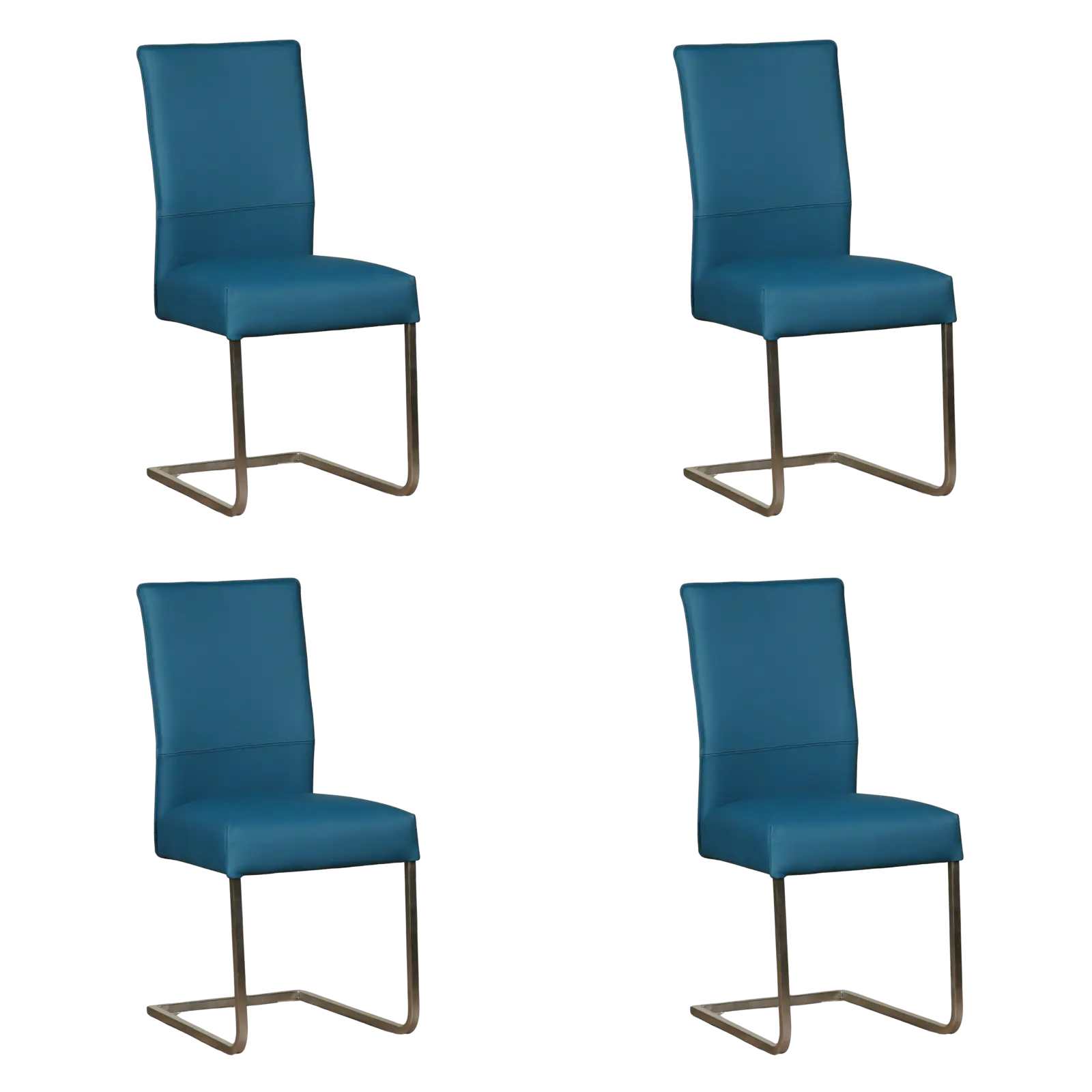 afbeelding van Set van 4 Leren eetkamerstoelen Remix - Toledo Turquoise (blauw) - Sledepoot staal vierkant RVS