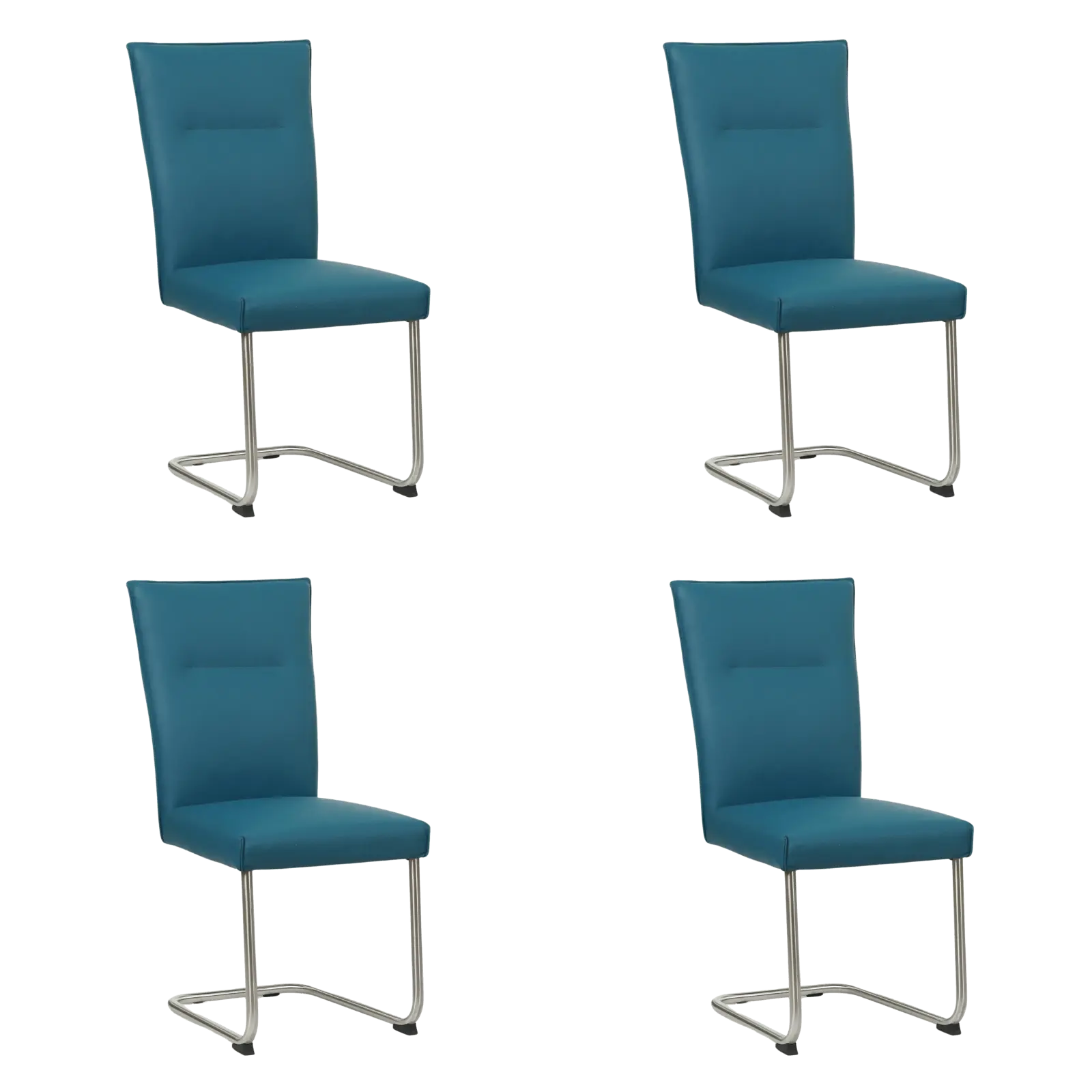 afbeelding van Set van 4 Leren eetkamerstoelen Retro - Hermes Turquoise (blauw) - Sledepoot staal rond RVS