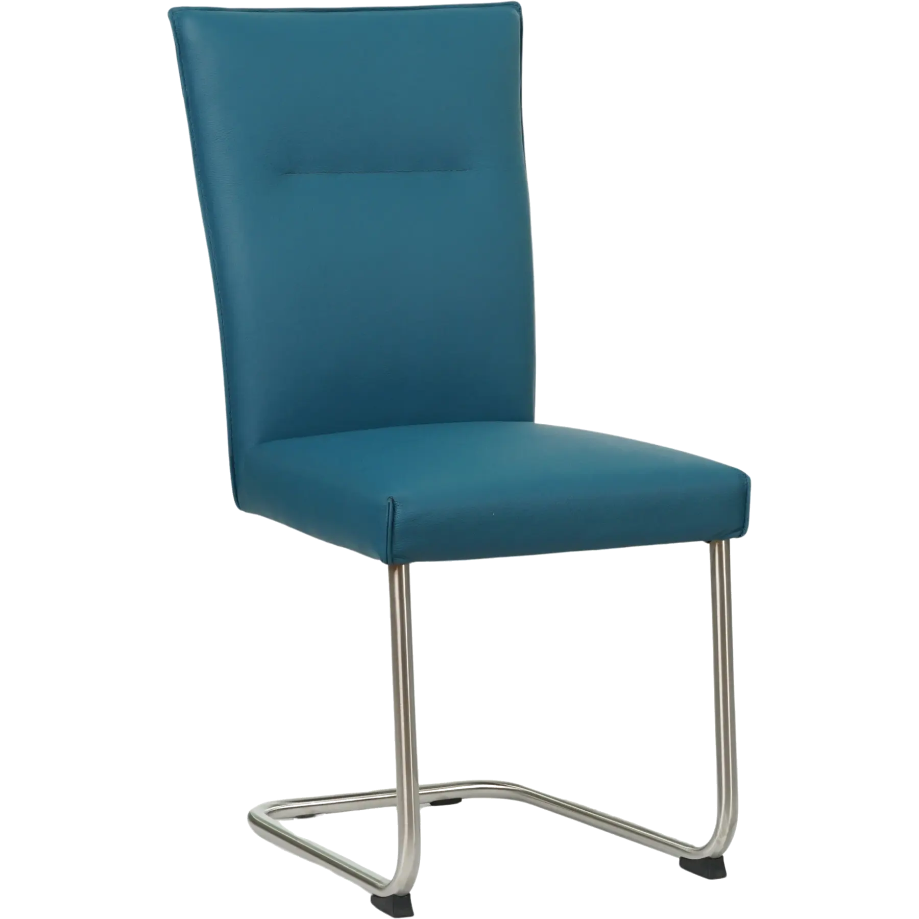 afbeelding van Set van 4 Leren eetkamerstoelen Retro - Hermes Turquoise (blauw) - Sledepoot staal rond RVS