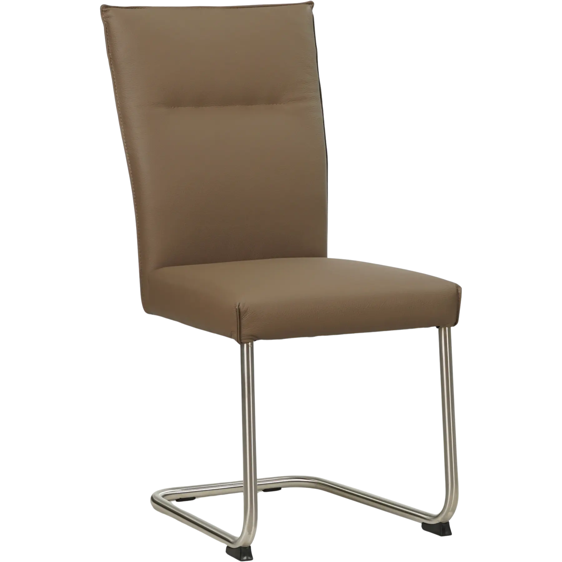 afbeelding van Set van 4 Leren eetkamerstoelen Retro - Toledo Lever (bruin) - Sledepoot staal rond RVS