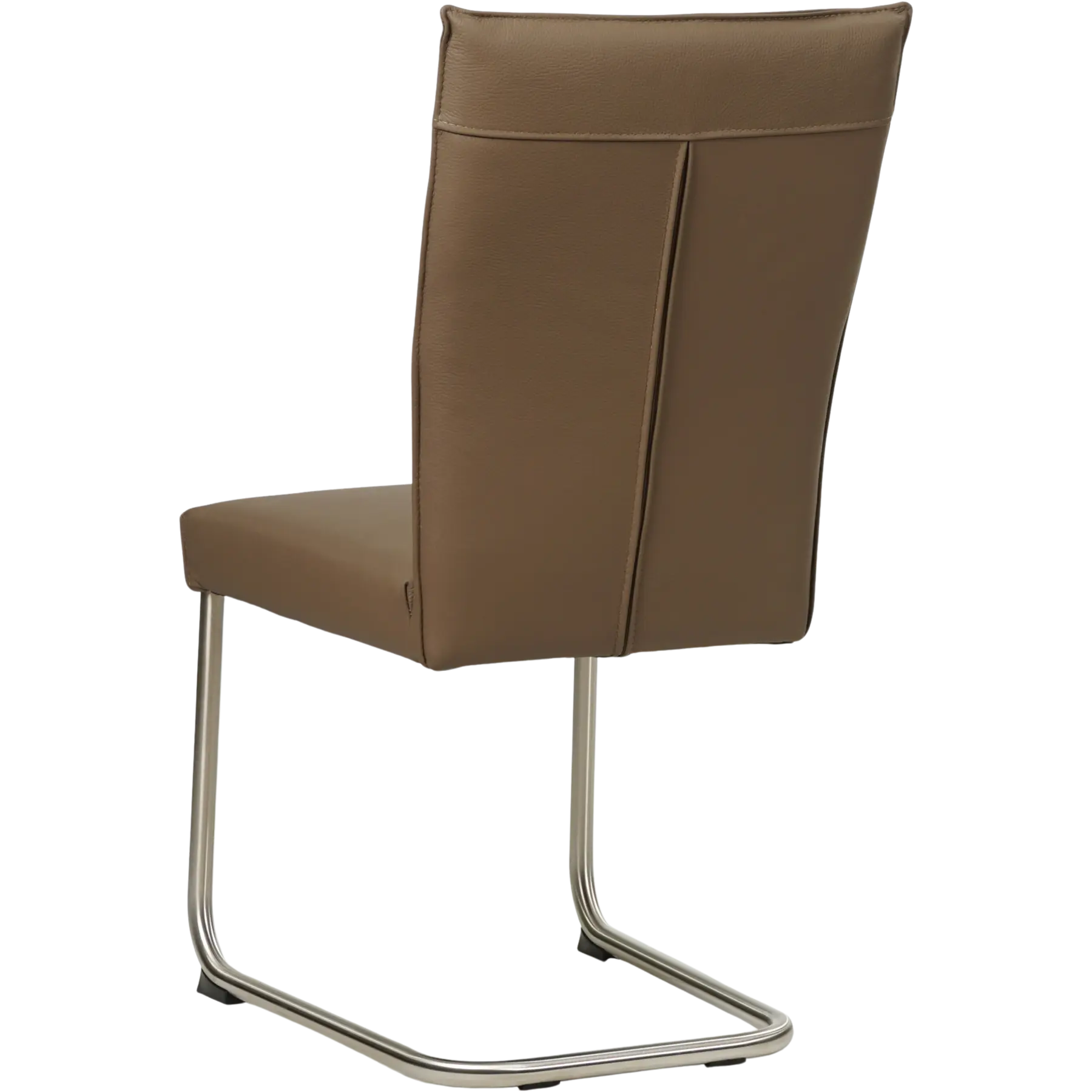 afbeelding van Set van 4 Leren eetkamerstoelen Retro - Toledo Lever (bruin) - Sledepoot staal rond RVS