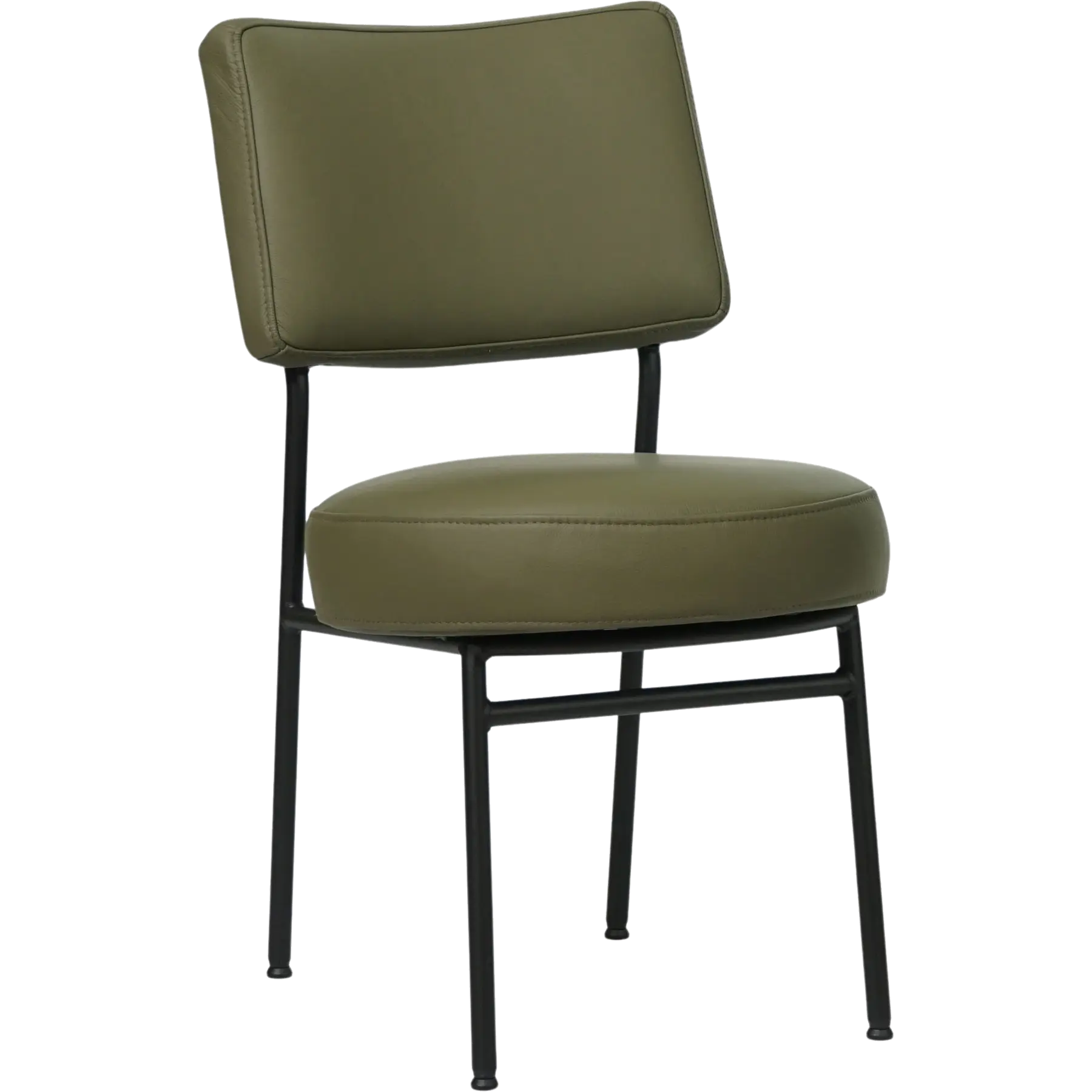 afbeelding van Set van 4 Leren eetkamerstoelen Rondo - Toledo Olive (olijf/goen) - Poten staal rond zwart