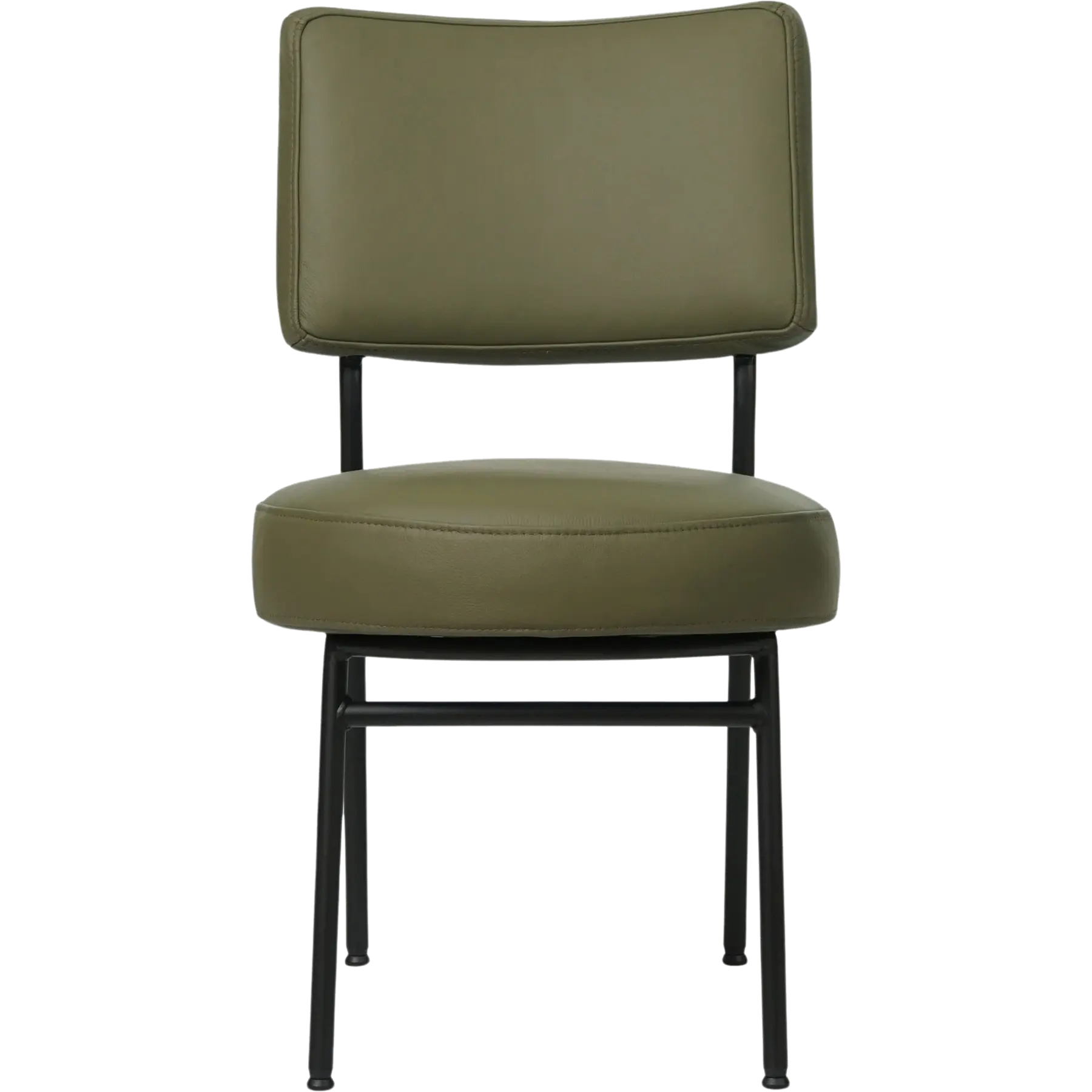 afbeelding van Set van 4 Leren eetkamerstoelen Rondo - Toledo Olive (olijf/goen) - Poten staal rond zwart