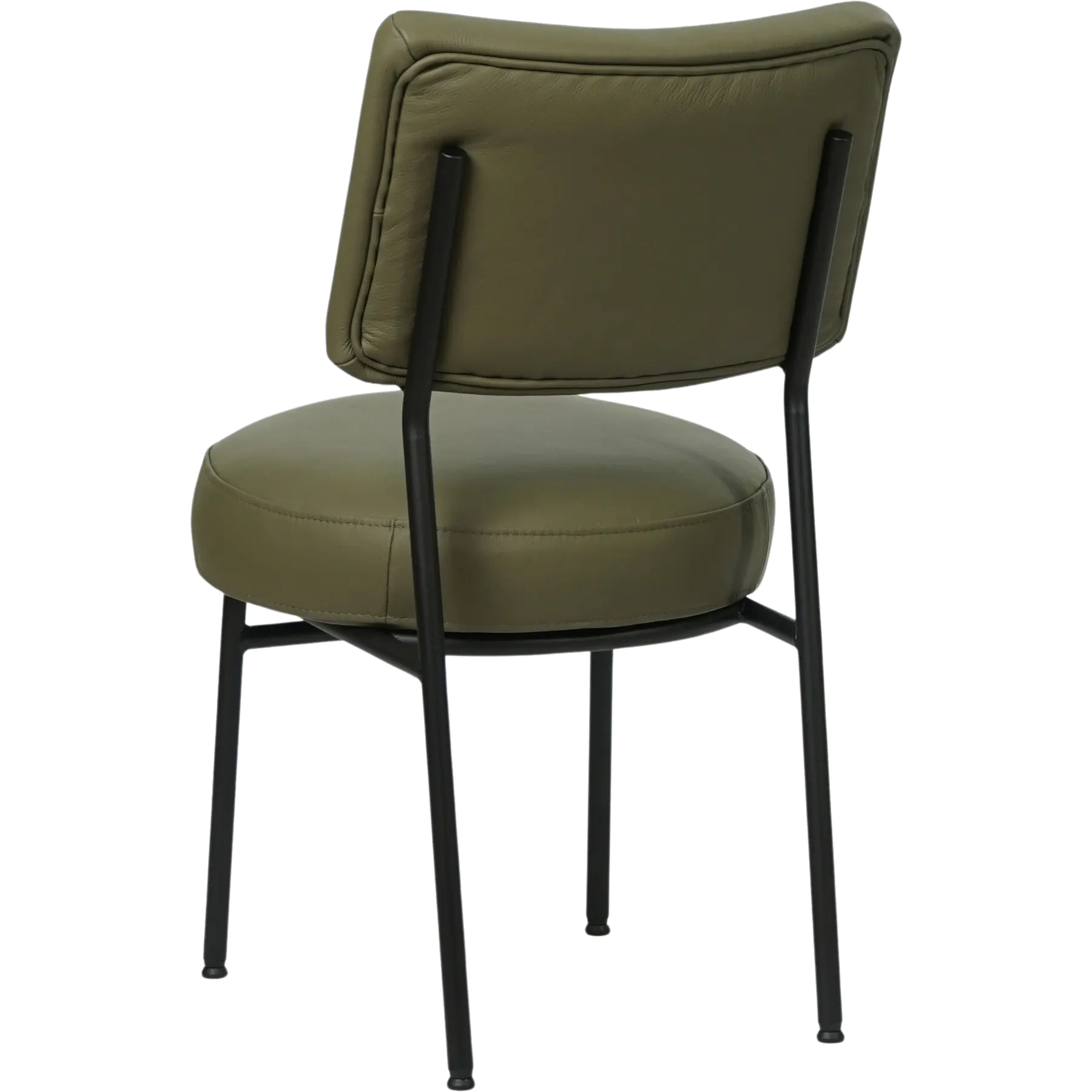 afbeelding van Set van 4 Leren eetkamerstoelen Rondo - Toledo Olive (olijf/goen) - Poten staal rond zwart