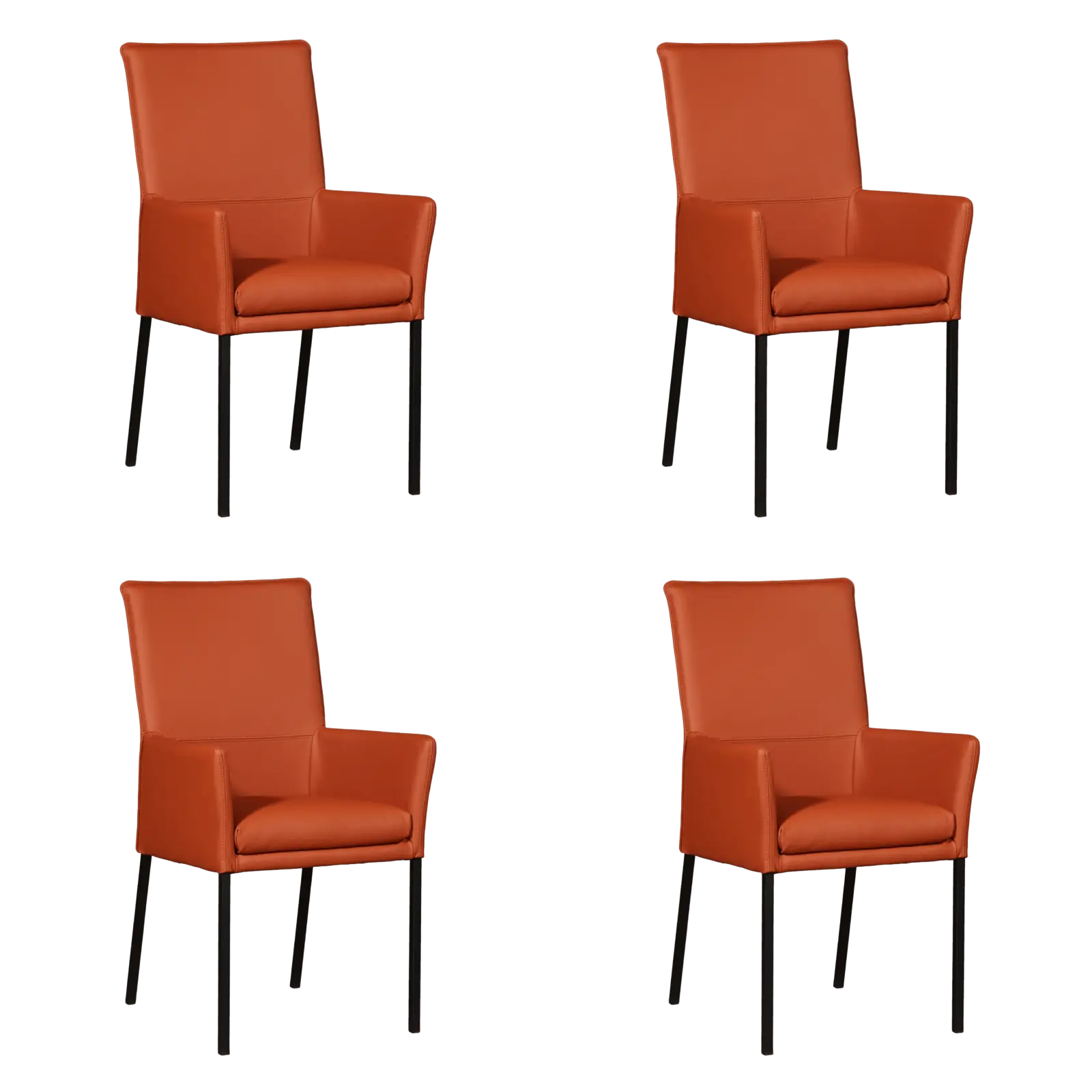 afbeelding van Set van 4 Leren eetkamerstoelen Royal - Toledo Cotto (cognac) - Poten staal vierkant zwart