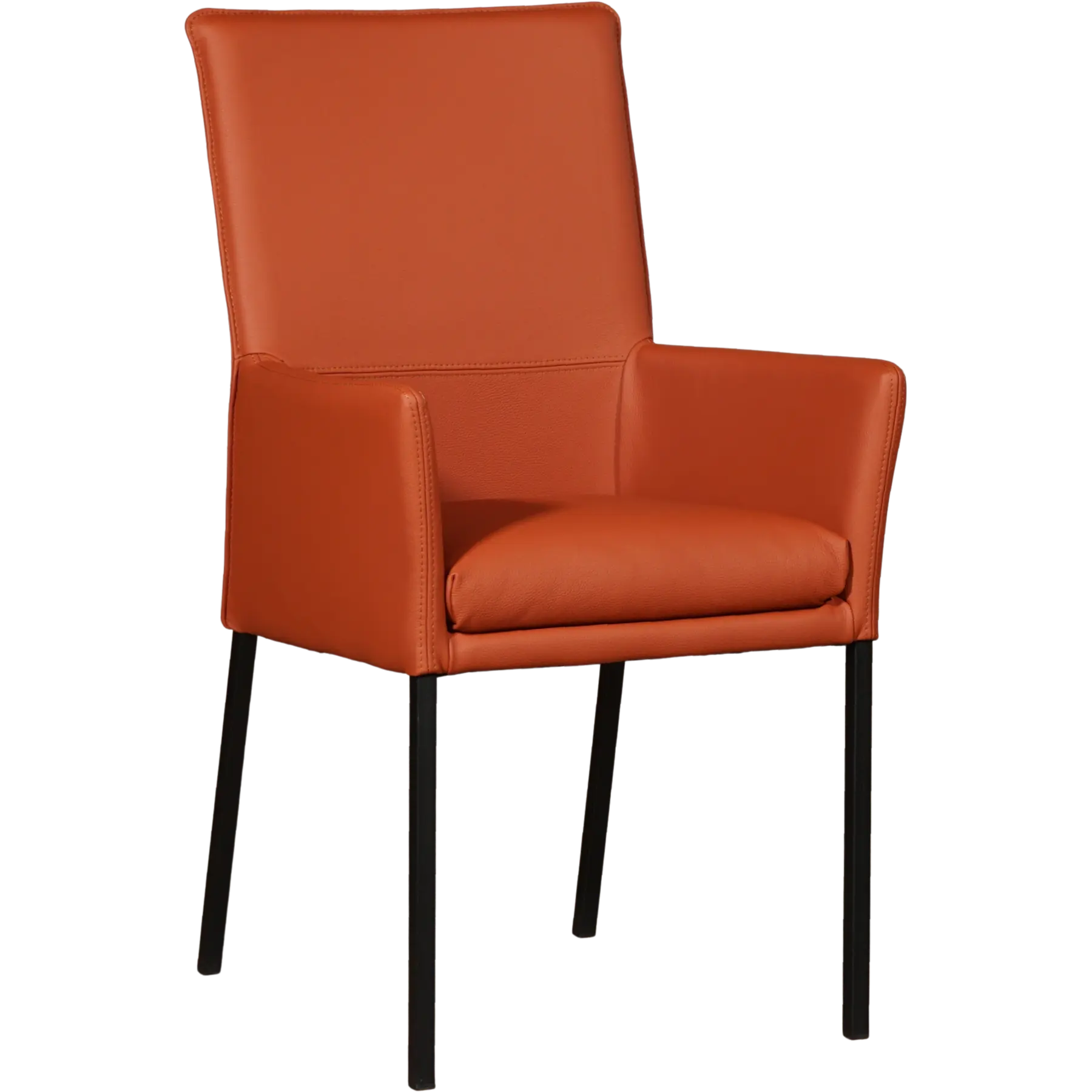 afbeelding van Set van 4 Leren eetkamerstoelen Royal - Toledo Cotto (cognac) - Poten staal vierkant zwart