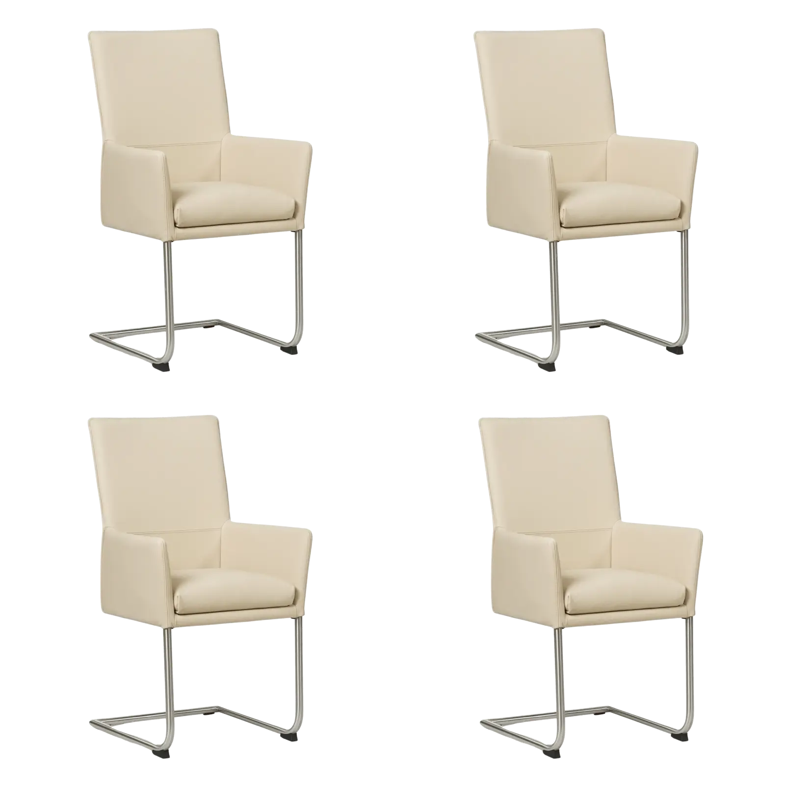 afbeelding van Set van 4 Leren eetkamerstoelen Rumor - Toledo Betulla (crème) - Sledepoot staal rond RVS
