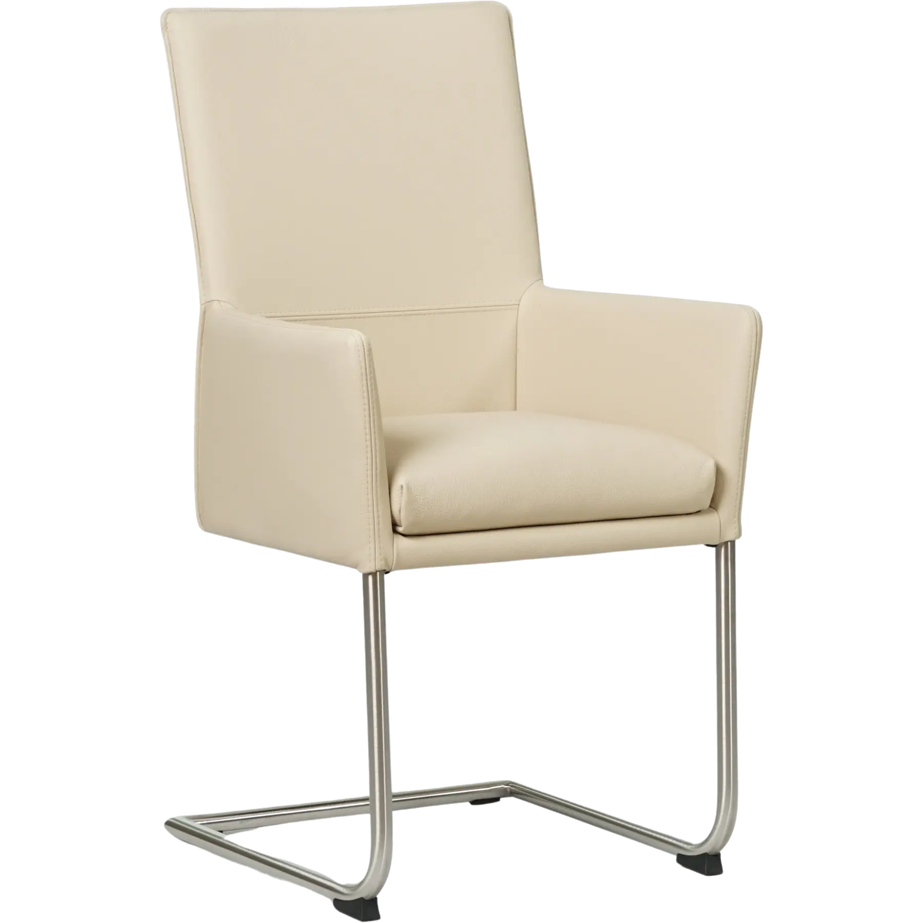 afbeelding van Set van 4 Leren eetkamerstoelen Rumor - Toledo Betulla (crème) - Sledepoot staal rond RVS