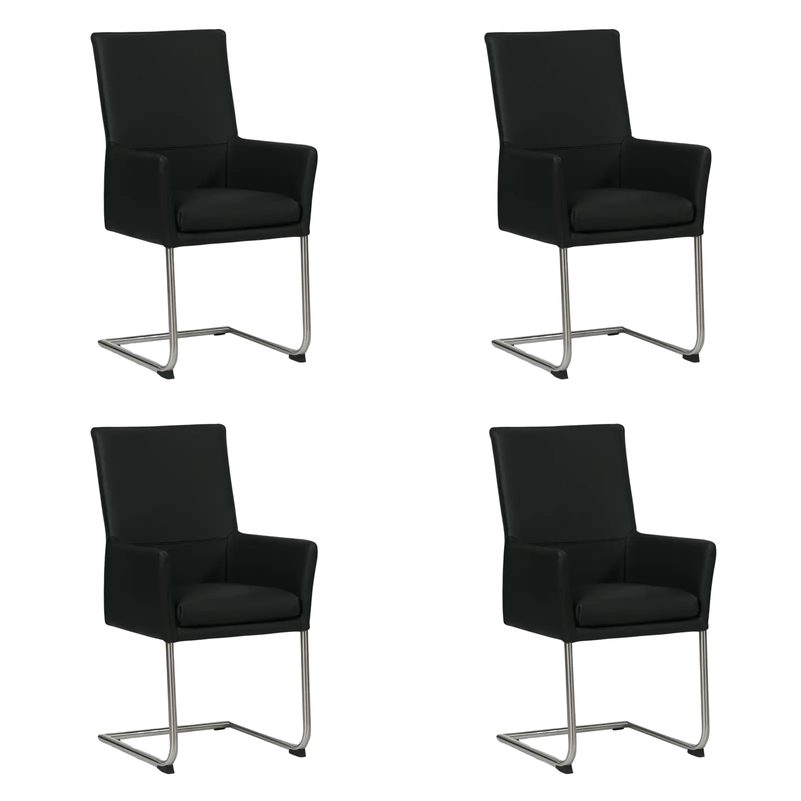 afbeelding van Set van 4 Leren eetkamerstoelen Rumor - Toledo Nero (zwart) - Sledepoot staal rond RVS