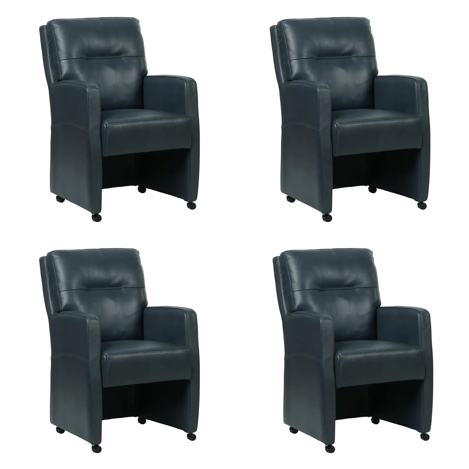 afbeelding van Set van 4 Leren eetkamerstoelen Sharp - Granada Blue (blauw) - Met handgreep RVS