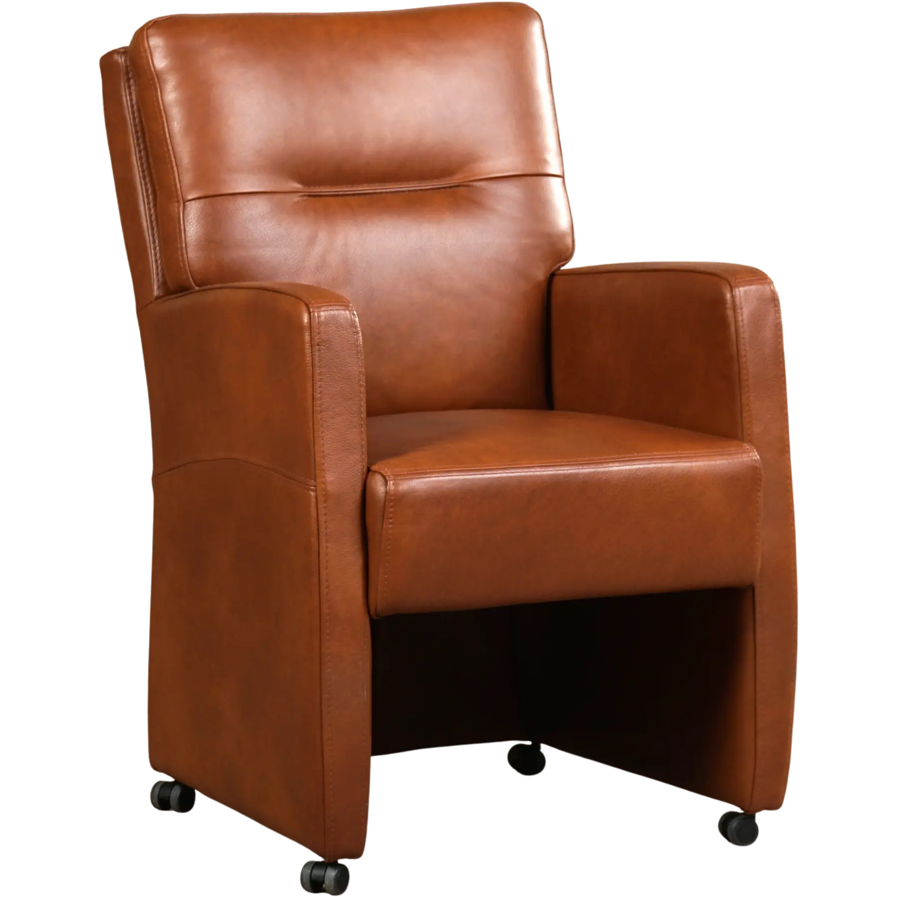 afbeelding van Set van 4 Leren eetkamerstoelen Sharp - Granada Savannah (cognac) - Met handgreep RVS