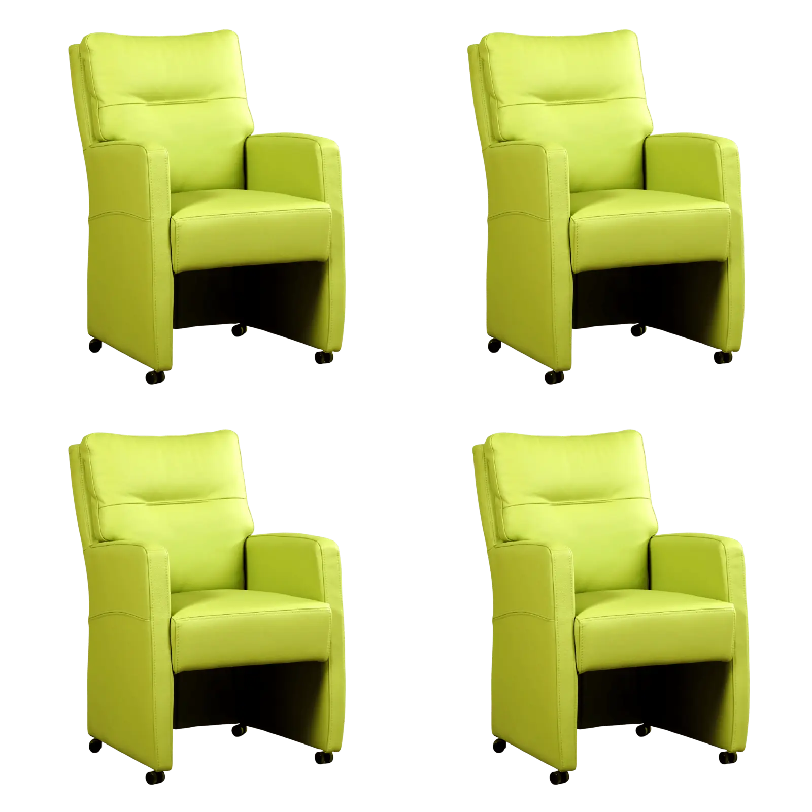 afbeelding van Set van 4 Leren eetkamerstoelen Sharp - Hermes Lime (felgroen) - Zonder handgreep