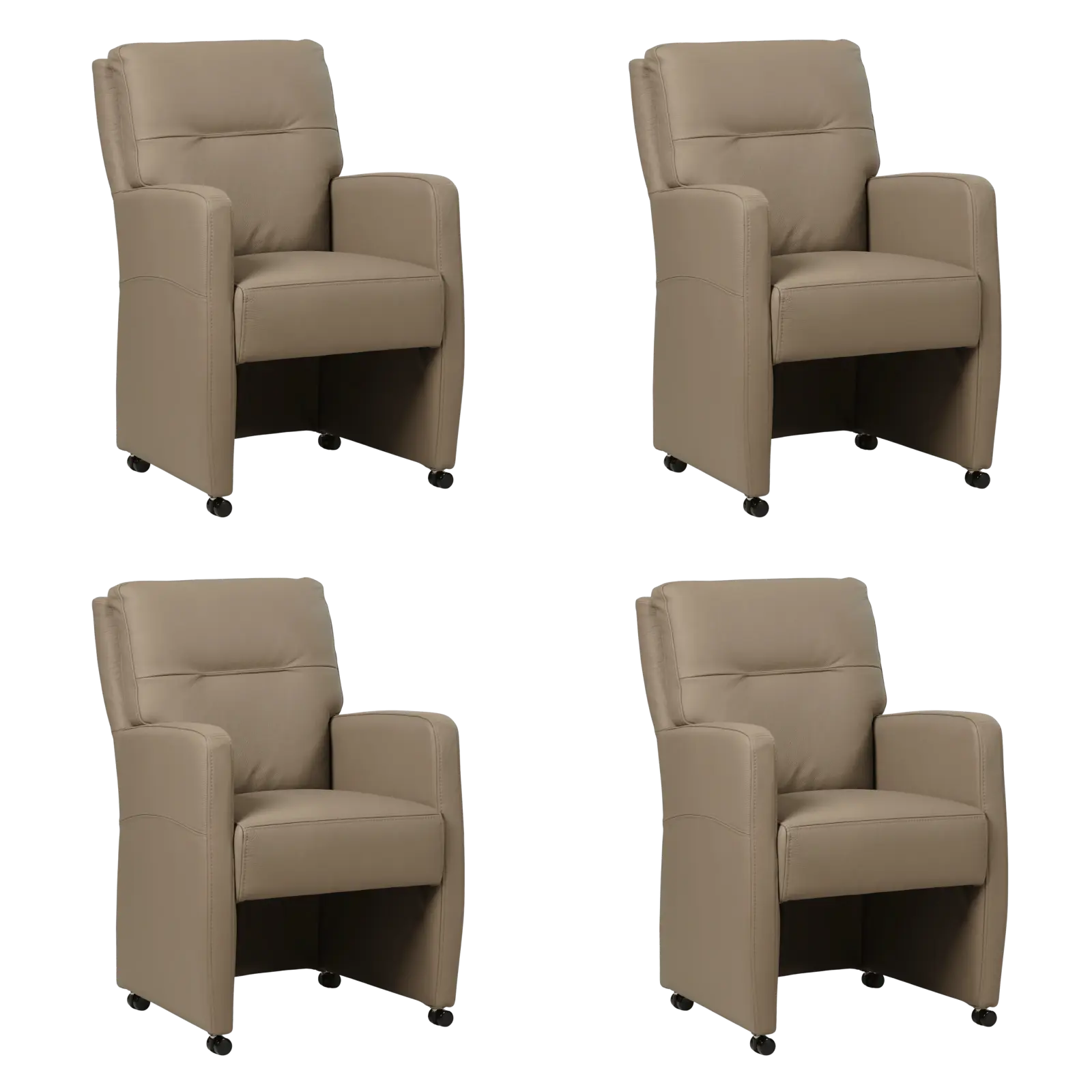 afbeelding van Set van 4 Leren eetkamerstoelen Sharp - Hermes Mocca (taupe/bruin) - Zonder handgreep