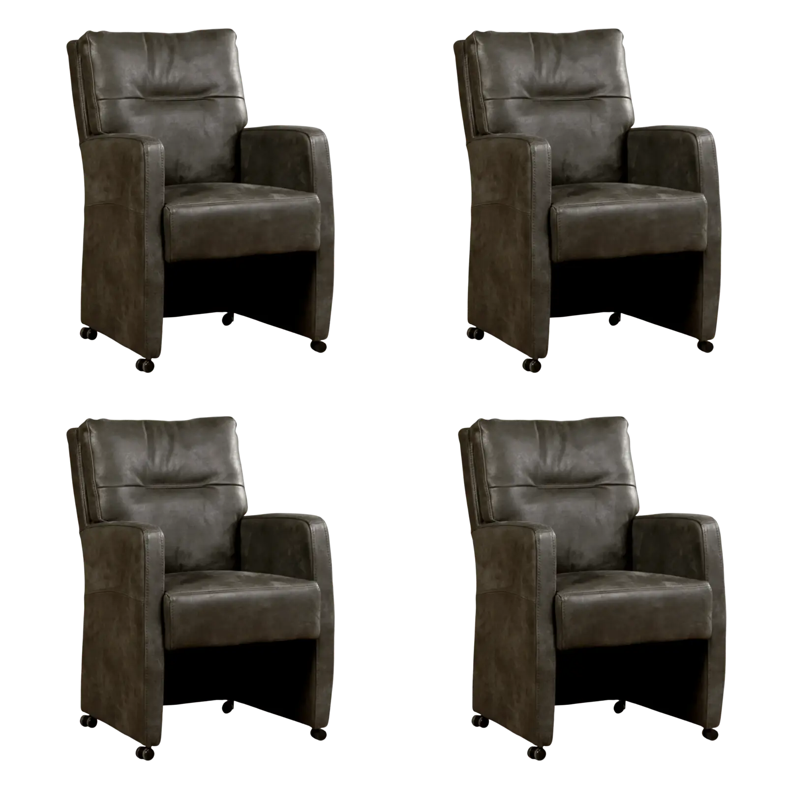 afbeelding van Set van 4 Leren eetkamerstoelen Sharp - Kenia Antracite (grijs) - Met handgreep RVS