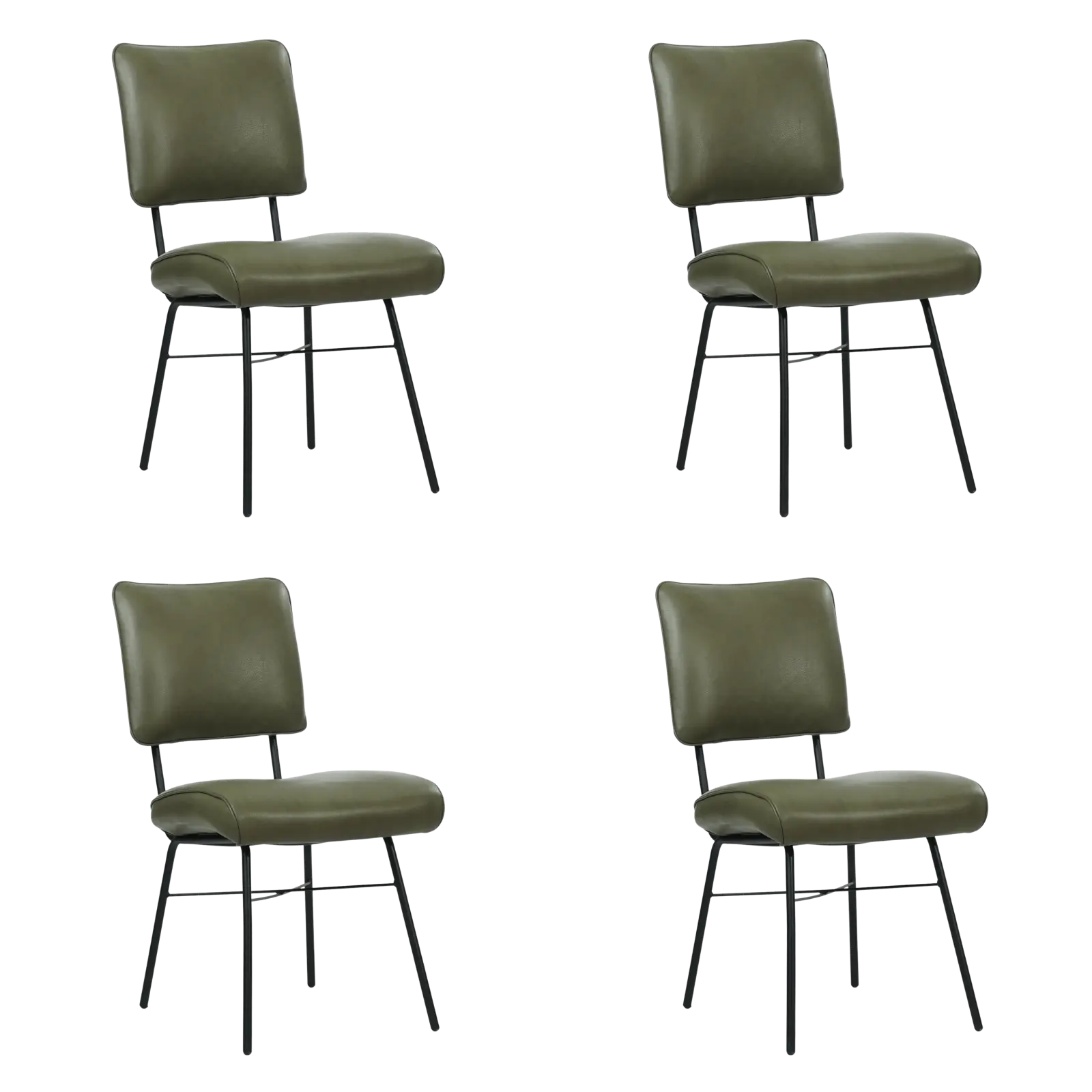 afbeelding van Set van 4 Leren eetkamerstoelen Solid - Granada Moss (olijf/groen) - Poten staal rond zwart