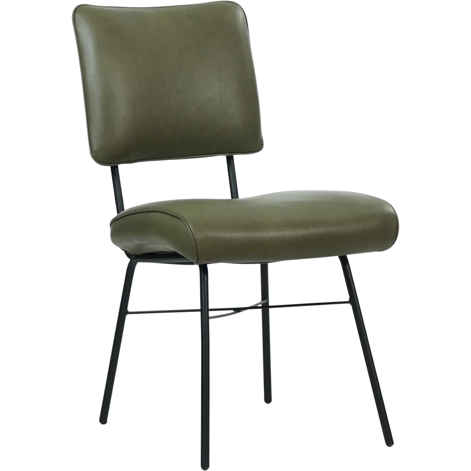 afbeelding van Set van 4 Leren eetkamerstoelen Solid - Granada Moss (olijf/groen) - Poten staal rond zwart