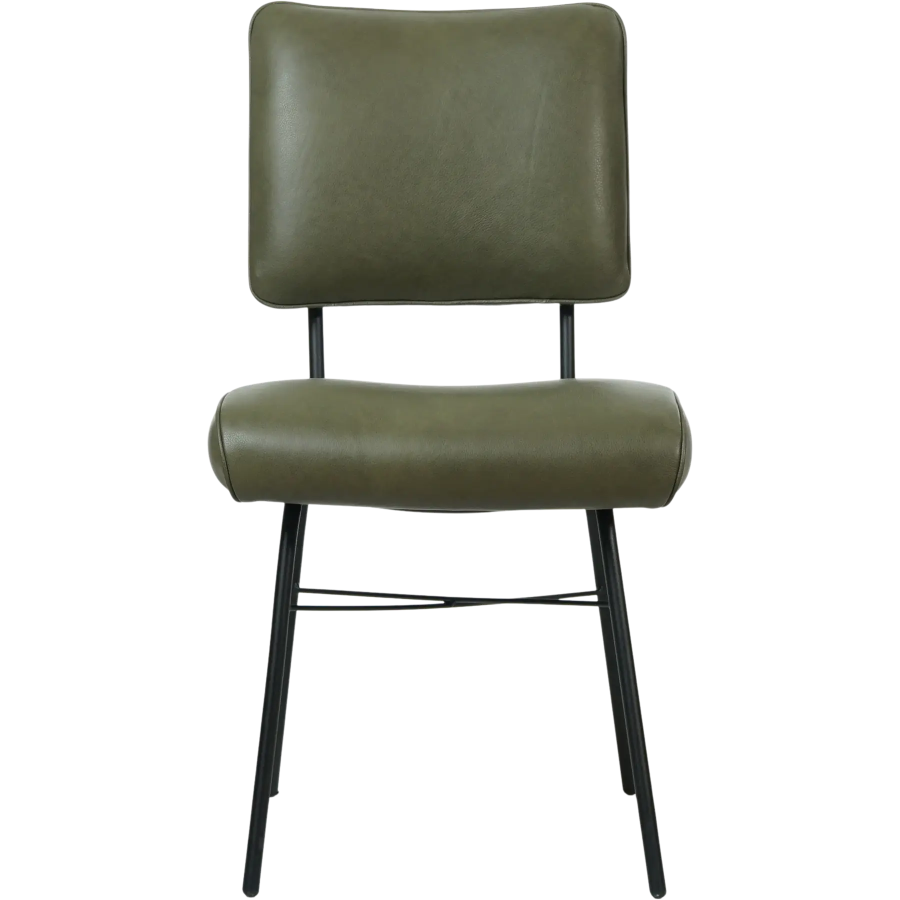 afbeelding van Set van 4 Leren eetkamerstoelen Solid - Granada Moss (olijf/groen) - Poten staal rond zwart