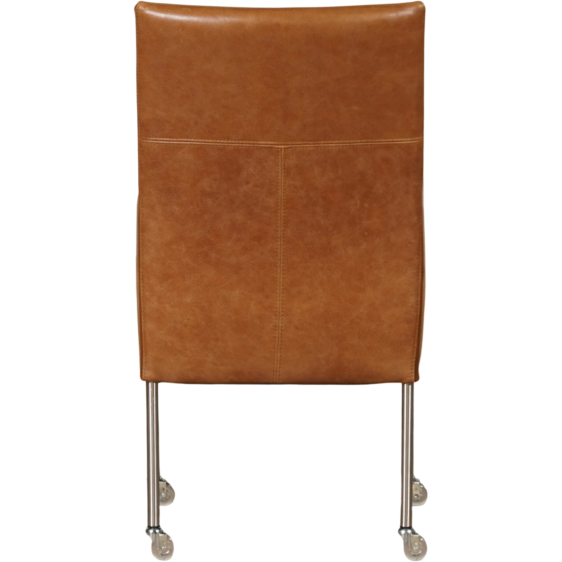 afbeelding van Set van 4 Leren eetkamerstoelen Spark - Vintage Cognac (cognac) - Poten staal rond RVS