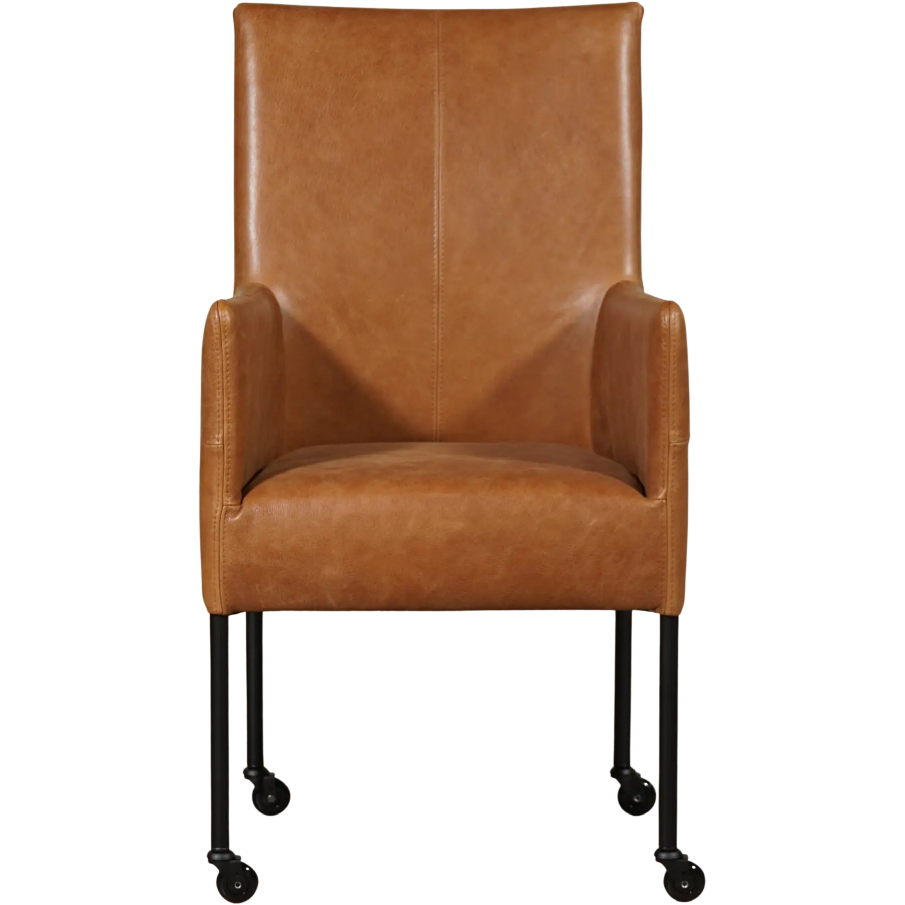 afbeelding van Set van 4 Leren eetkamerstoelen Spark - Vintage Cognac (cognac) - Poten staal rond zwart