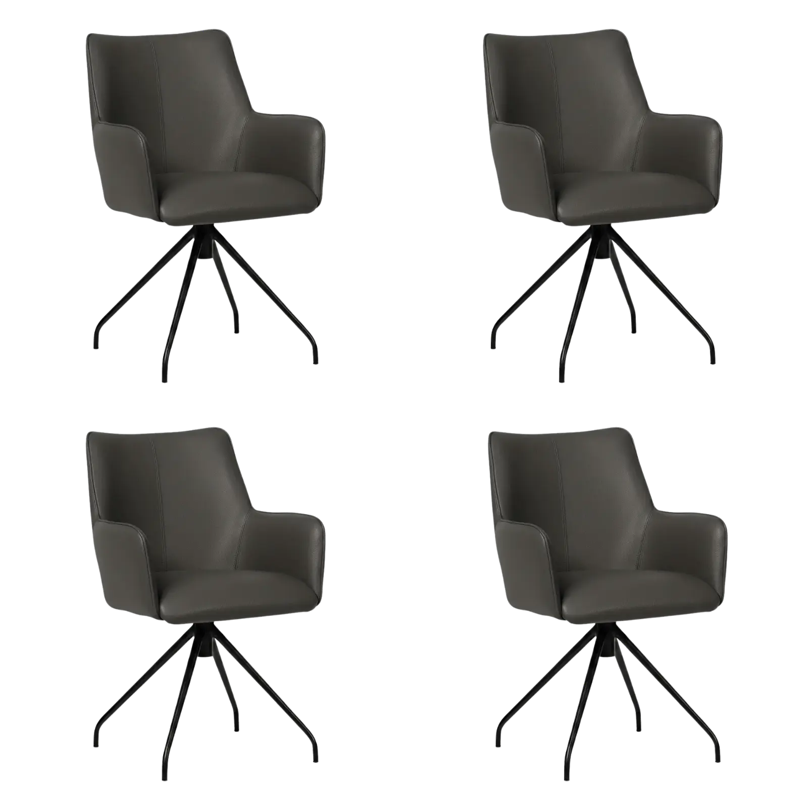 afbeelding van Set van 4 Leren eetkamerstoelen Wave - Hermes Antracite (donkergrijs) - Spinpoot staal rond zwart