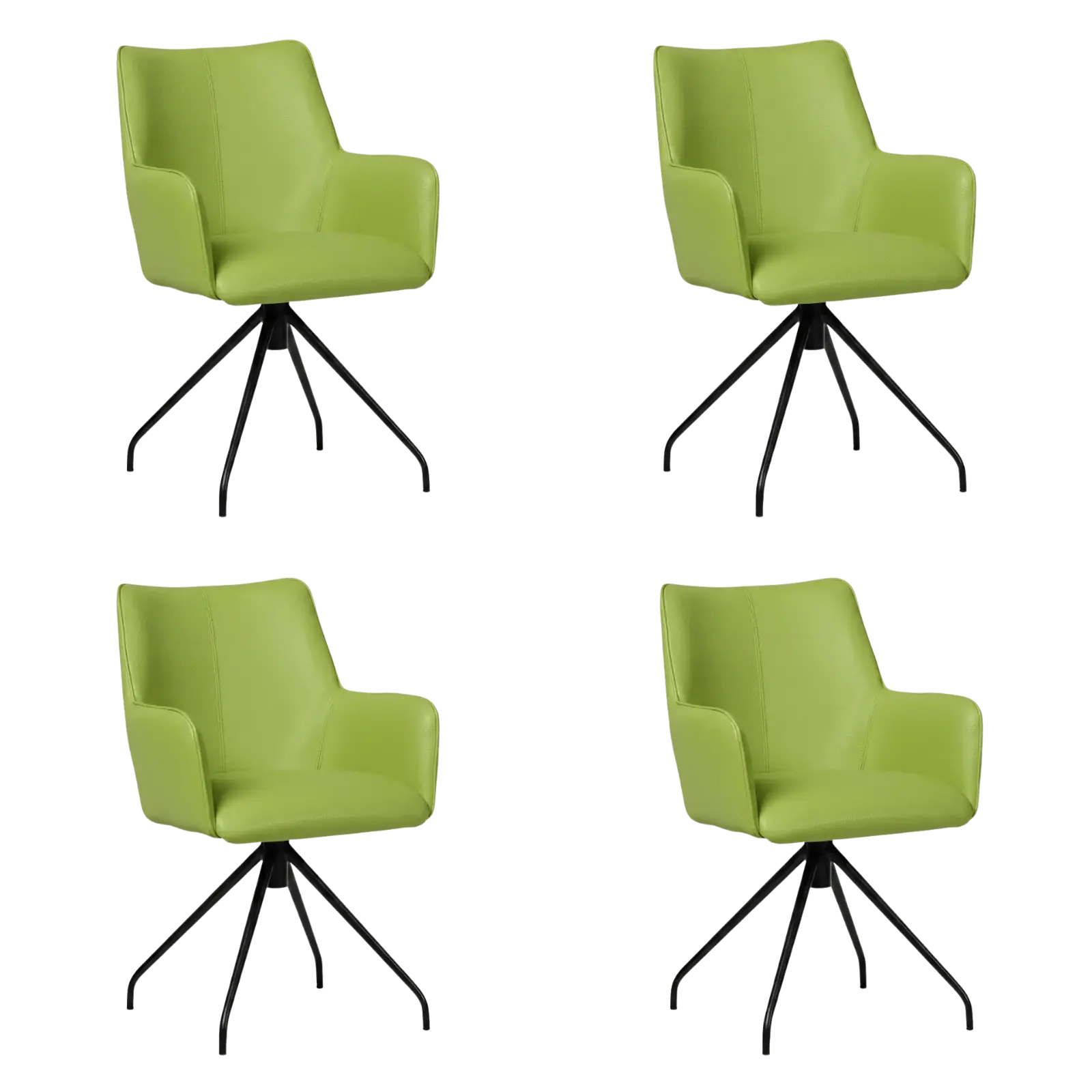 afbeelding van Set van 4 Leren eetkamerstoelen Wave - Toledo Lime (felgroen) - Spinpoot staal rond zwart