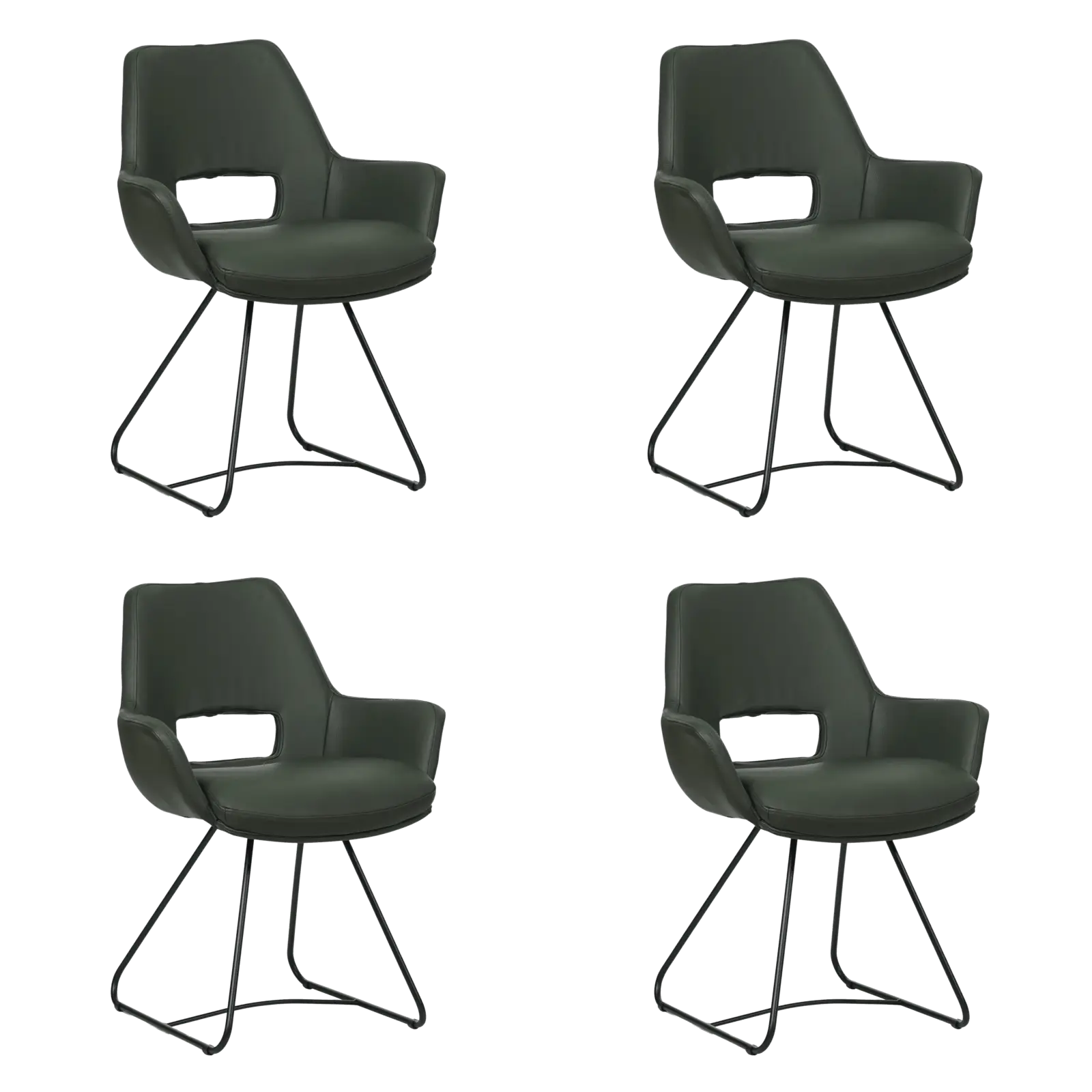 afbeelding van Set van 4 Leren eetkamerstoelen Zippy - Toledo Verde (donkergroen) - U-poot staal rond zwart