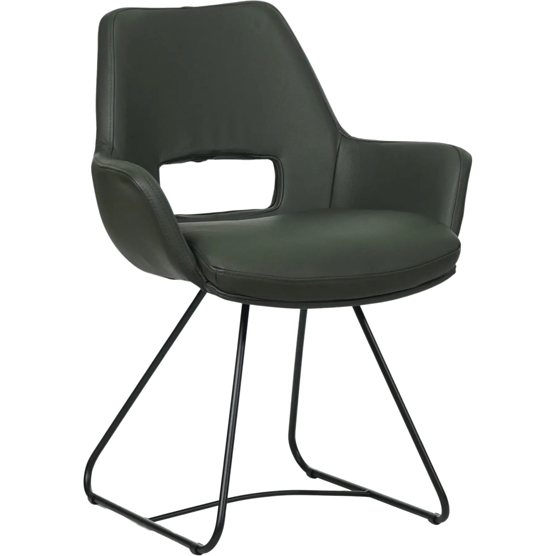 afbeelding van Set van 4 Leren eetkamerstoelen Zippy - Toledo Verde (donkergroen) - U-poot staal rond zwart