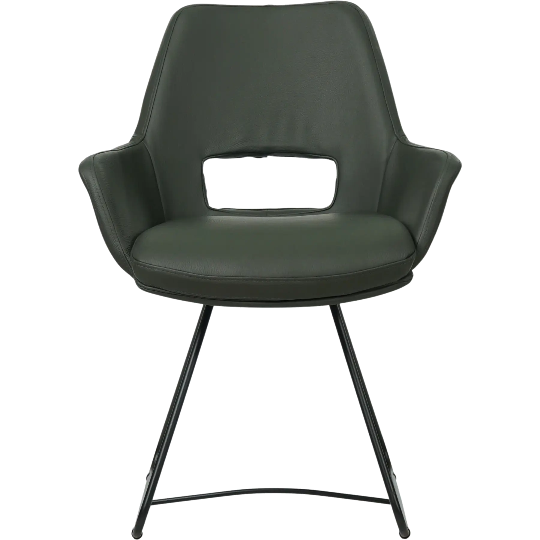 afbeelding van Set van 4 Leren eetkamerstoelen Zippy - Toledo Verde (donkergroen) - U-poot staal rond zwart