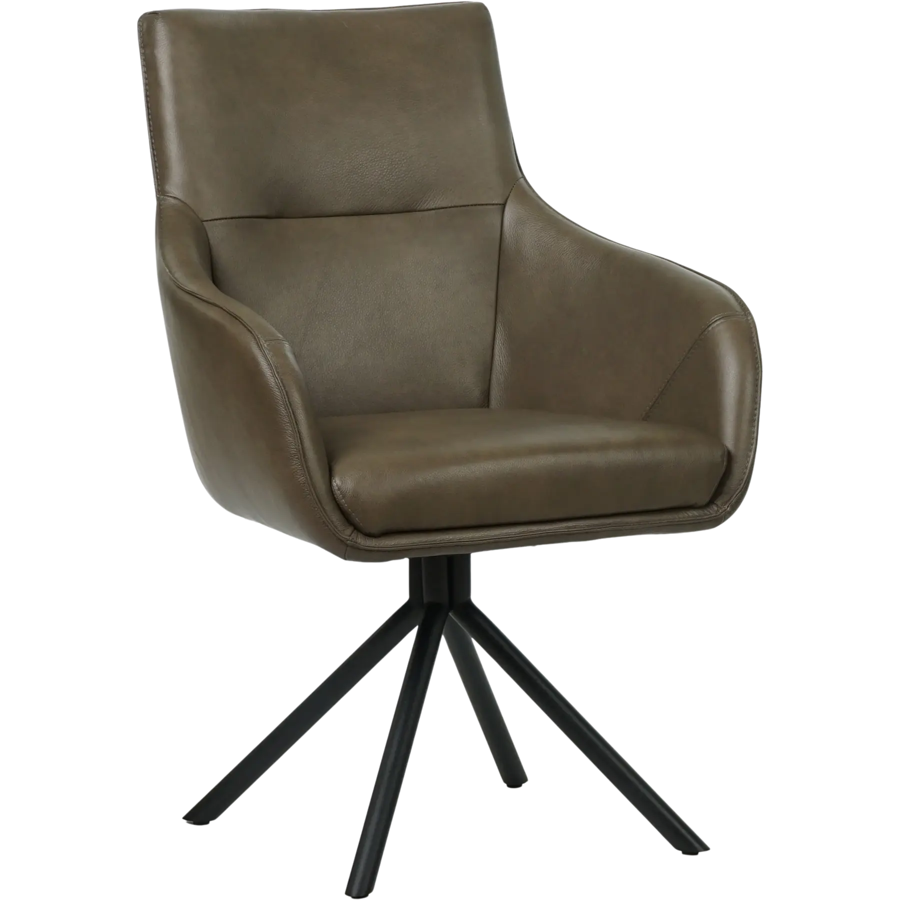 afbeelding van Set van 6 Leren draaibare eetkamerstoelen Fancy - Granada Ash (grijs/bruin) - Spinpoot staal rond zwart