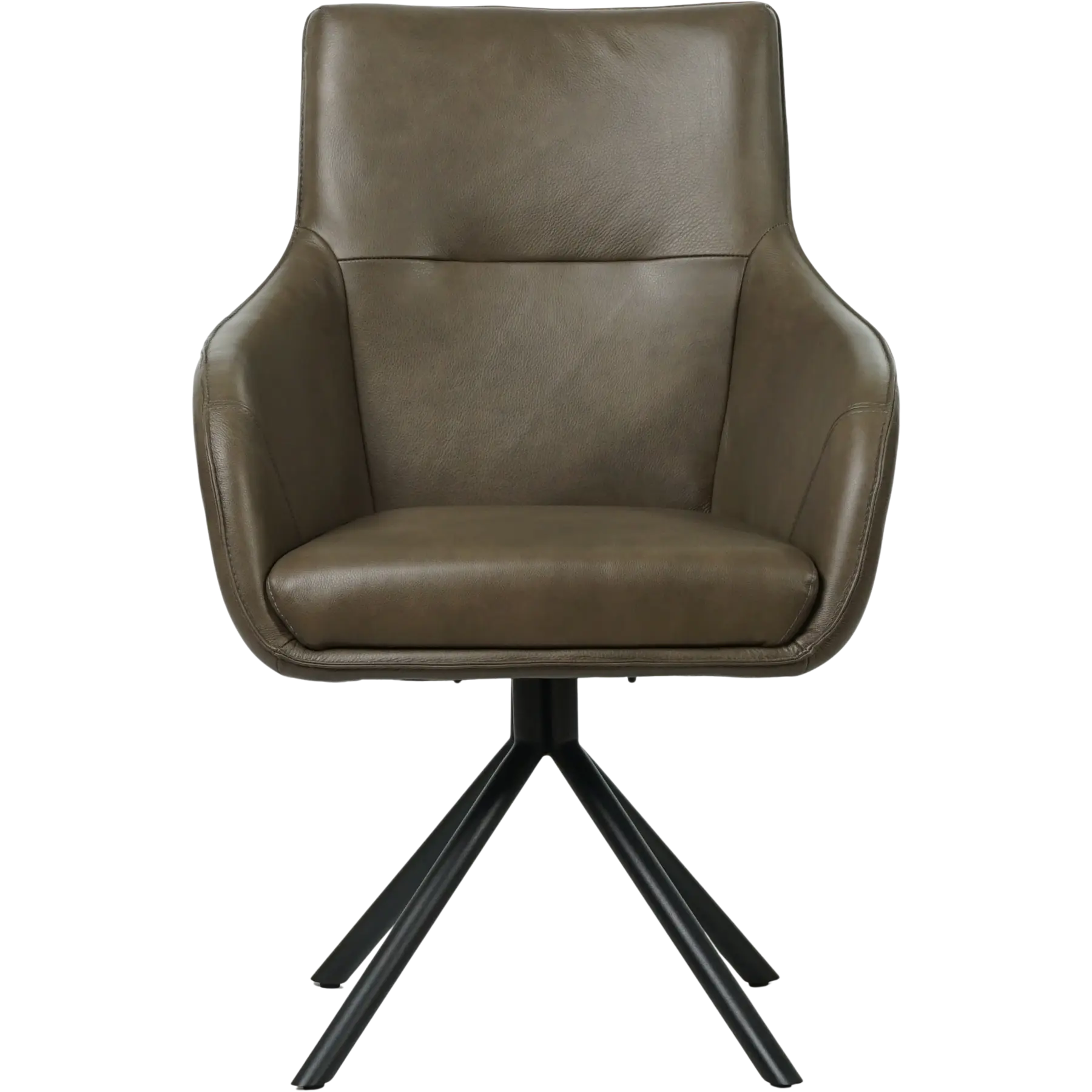 afbeelding van Set van 6 Leren draaibare eetkamerstoelen Fancy - Granada Ash (grijs/bruin) - Spinpoot staal rond zwart