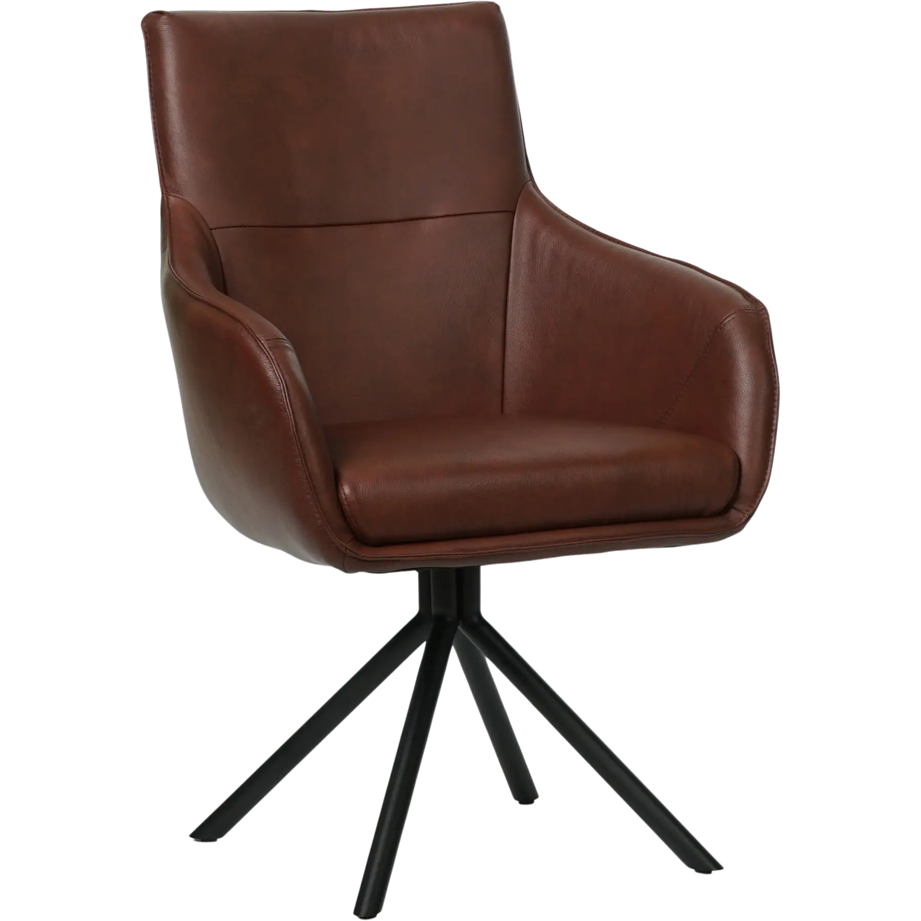 afbeelding van Set van 6 Leren draaibare eetkamerstoelen Fancy - Granada Cognac (donkercognac) - Spinpoot staal rond zwart