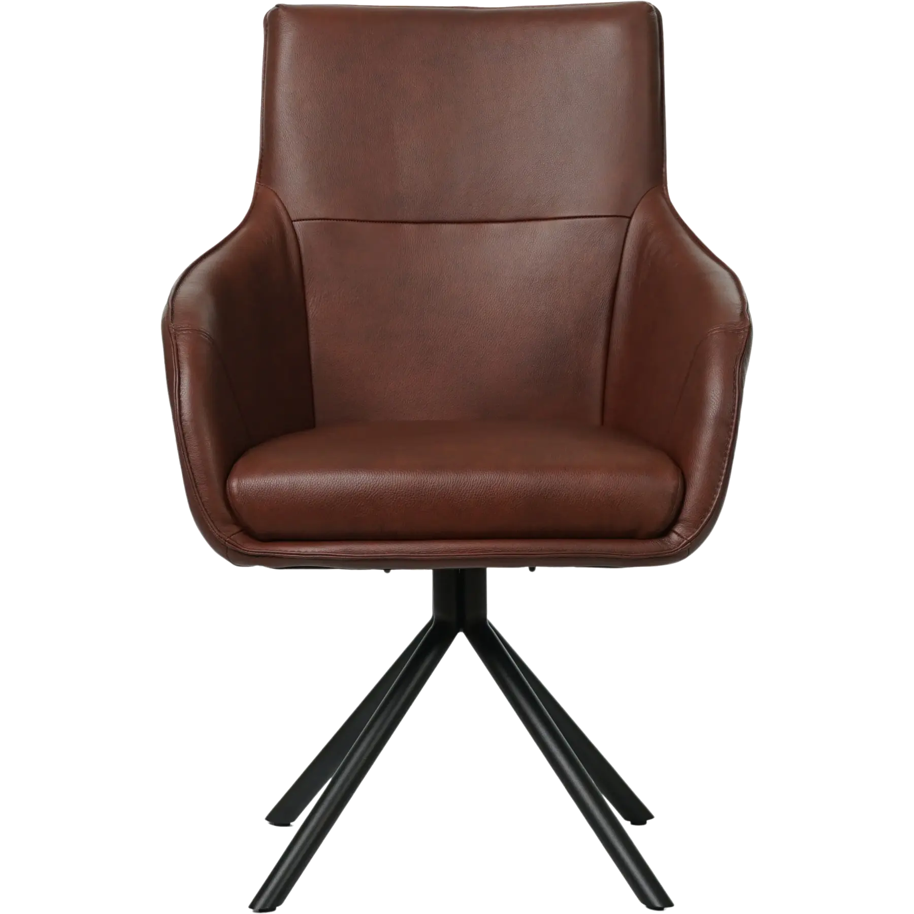 afbeelding van Set van 6 Leren draaibare eetkamerstoelen Fancy - Granada Cognac (donkercognac) - Spinpoot staal rond zwart