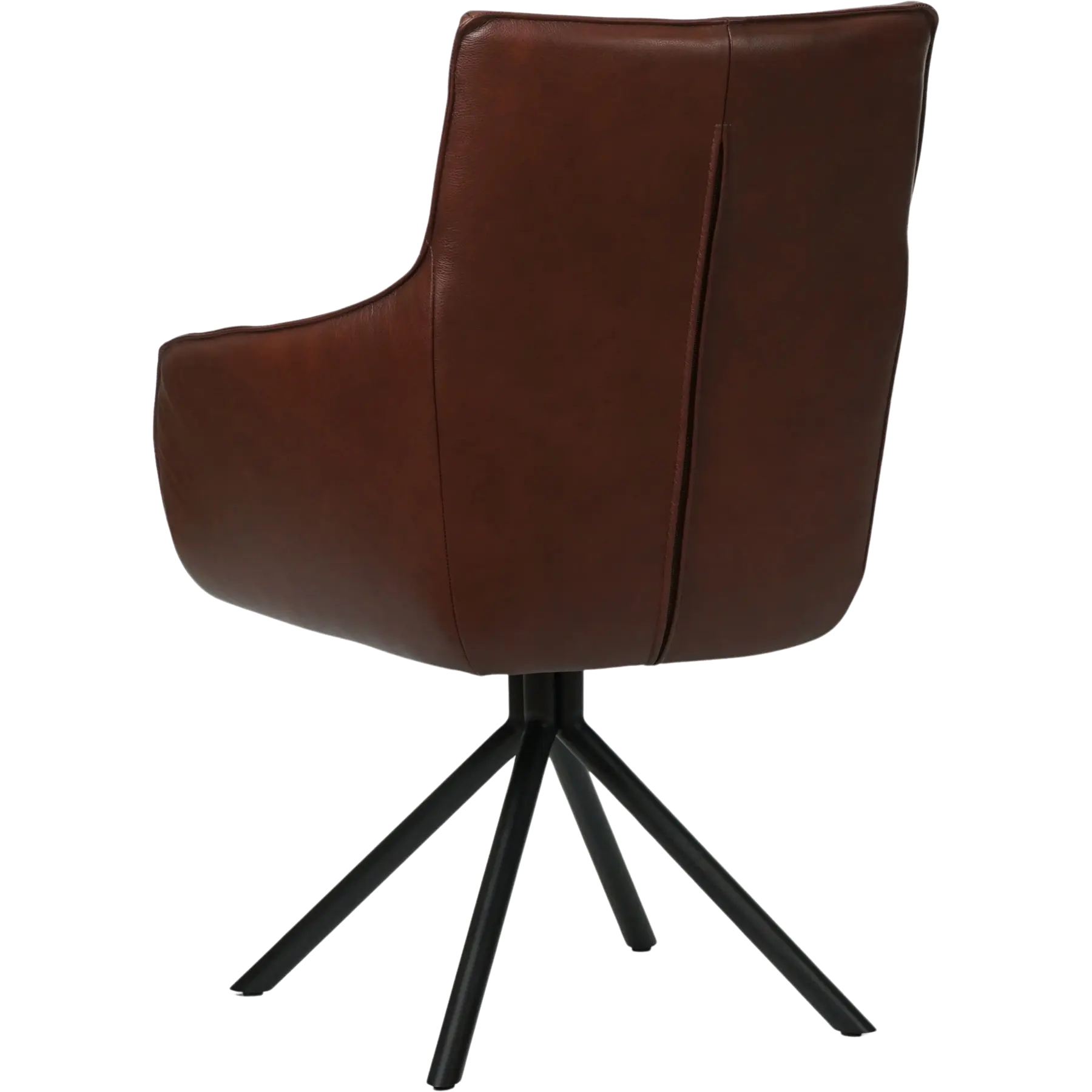 afbeelding van Set van 6 Leren draaibare eetkamerstoelen Fancy - Granada Cognac (donkercognac) - Spinpoot staal rond zwart