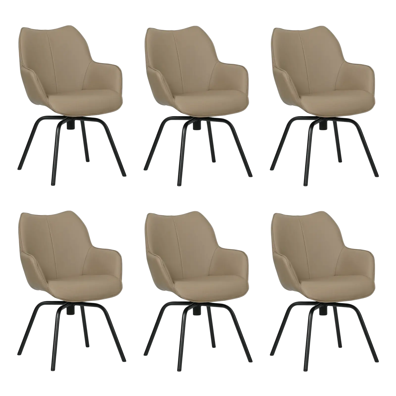 afbeelding van Set van 6 Leren draaibare eetkamerstoelen Magic - Toledo Khaki (taupe/bruin) - Spinpoot staal rond zwart